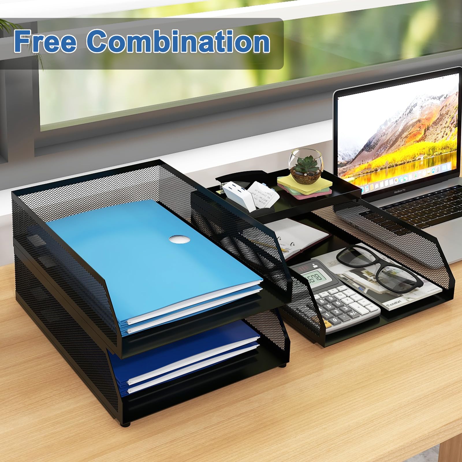 Natwind 3-Tier Stackable Metal Mesh Desk Paper Tray Organizer,Black