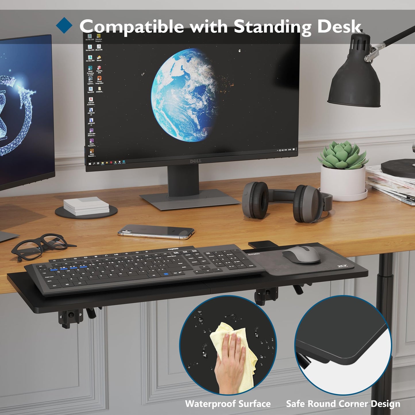 BONTEC Ergonomics Desk Extender Tray, 27.2 x 9.5 Inch, Black Carbon Fiber