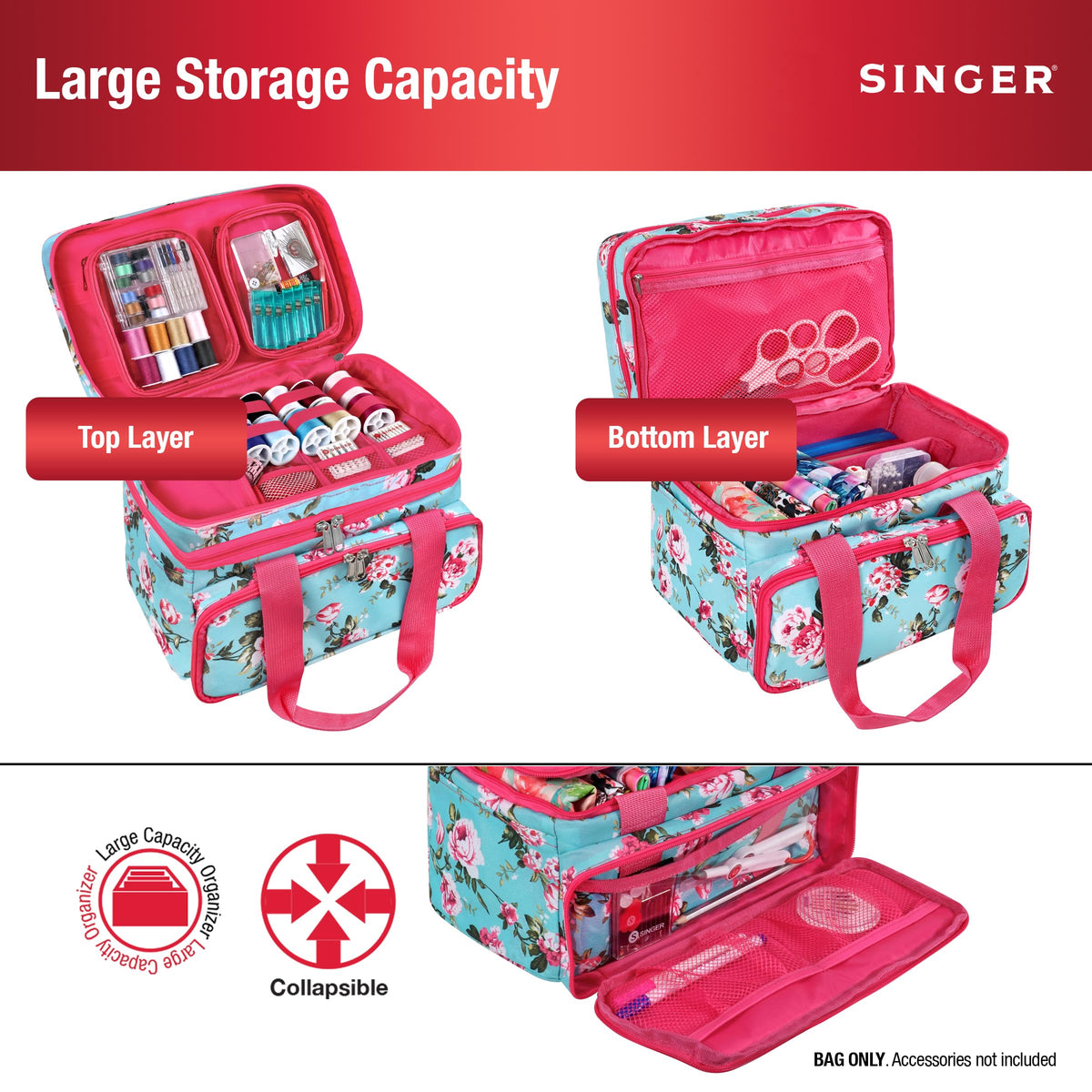 SINGER Sewing Accessories Organizer (Bag Only) – Double Layer Portable Sewing Storage Bag | 2