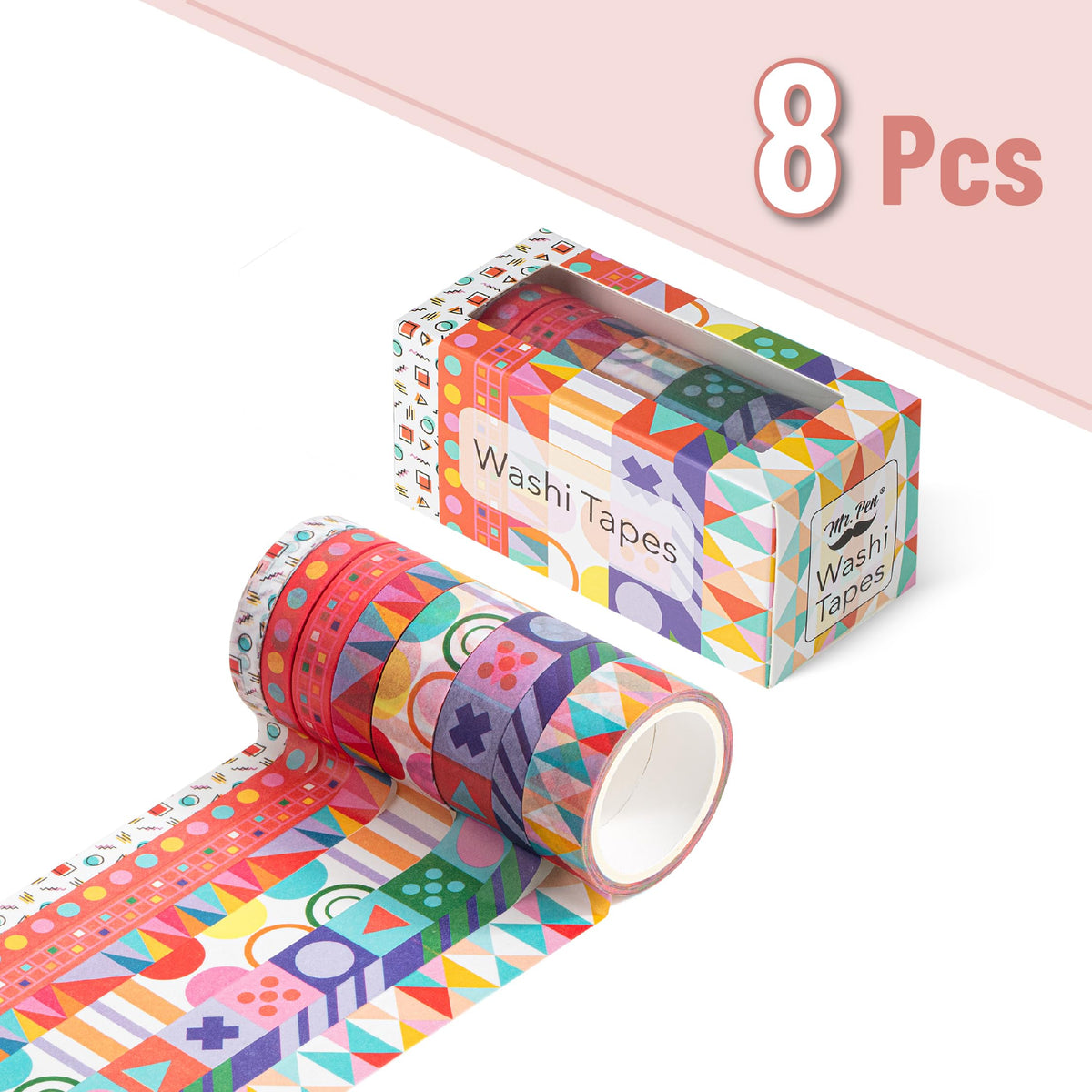 Mr. Pen- Washi Tape Set, 8 Rolls, Assorted Sizes, 5 Yards/Roll
