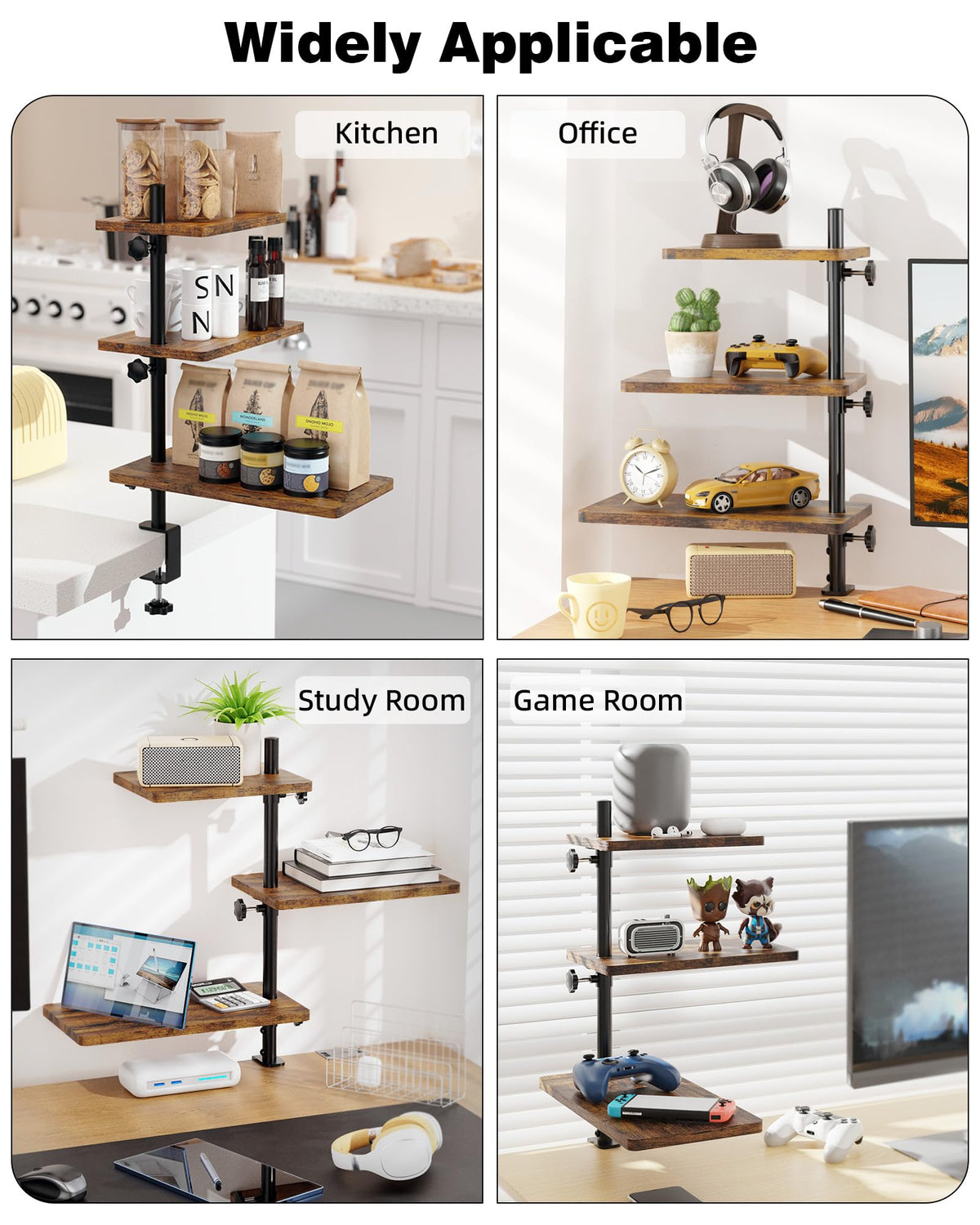 ART-GIFTREE 3 Tiers Clamp On Desk Shelf, 360° Angle Adjustable Desktop Shelf Organizer for Home
