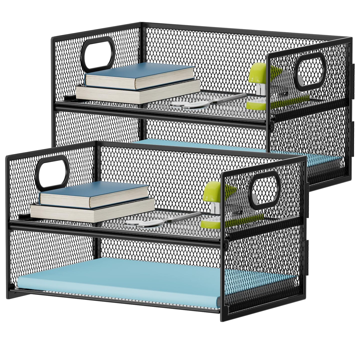 Marbrasse 2 Tier Paper Organizer Letter Tray, Mesh File Organizer with Handle, Paper Sorter Desk