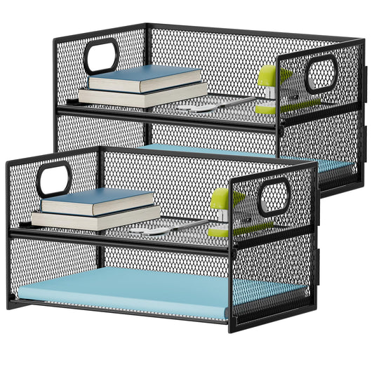 Marbrasse 2 Tier Paper Organizer Letter Tray, Mesh File Organizer with Handle, Paper Sorter Desk