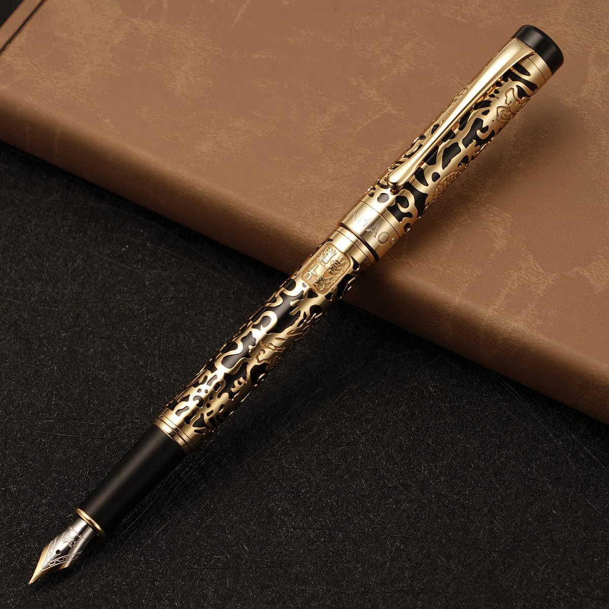 Vintage Jinhao 5000 Metal Fountain Pen Fine Nib 0.5mm Advanced Beautiful Dragon Texture Carving
