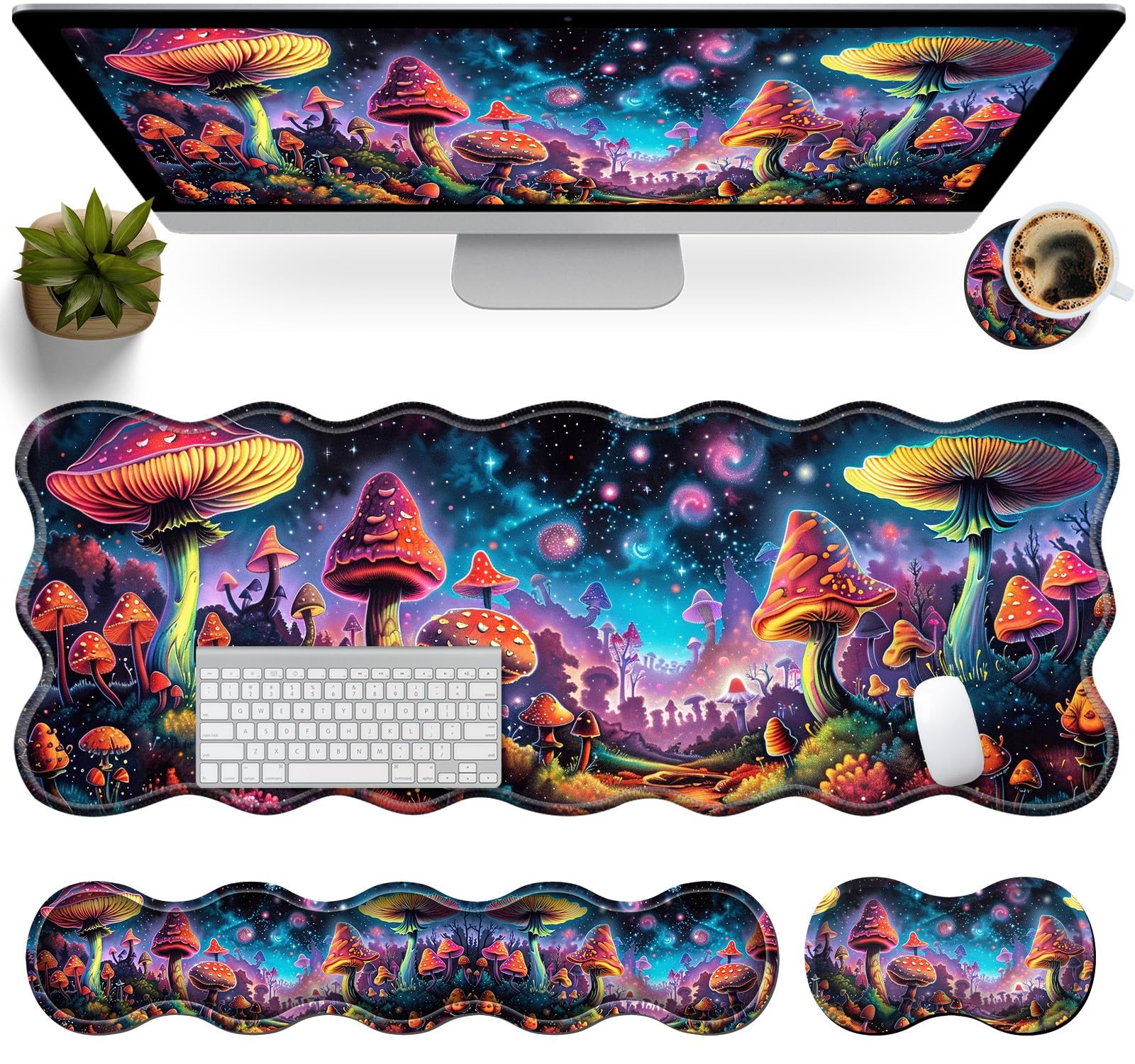 AIRWEE XXL Gaming Mouse Pad Set, 31.5"x11.8" Large Desk Mat with Keyboard Wrist Rest and Mouse