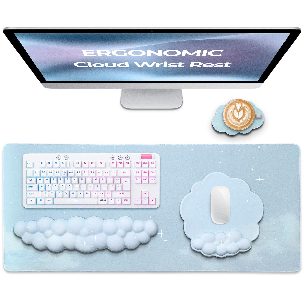 TheTrulyCharter Premium Quality Cloud Wrist Rest Keyboard & Mouse Pad Set – Ergonomic Memory Foam