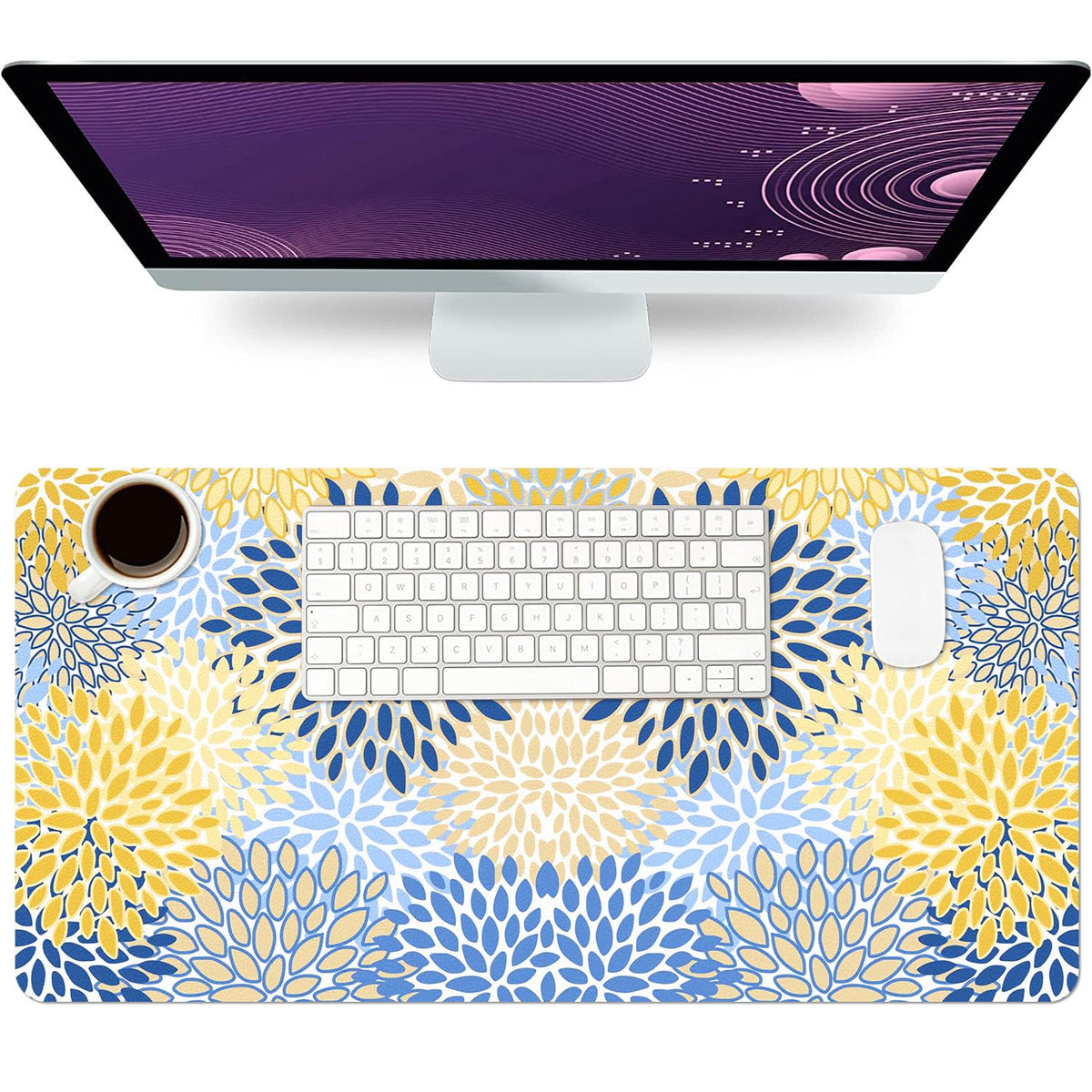 Floral Desk Mat, Non-Slip PU Leather Desk Pad Chic Flower 27.5"x13.8"