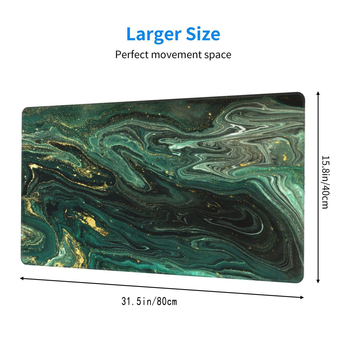 Desk Mat,Green Gold Liquid Marble Extended Gaming Mouse Pad for Office Work & Game,Computer