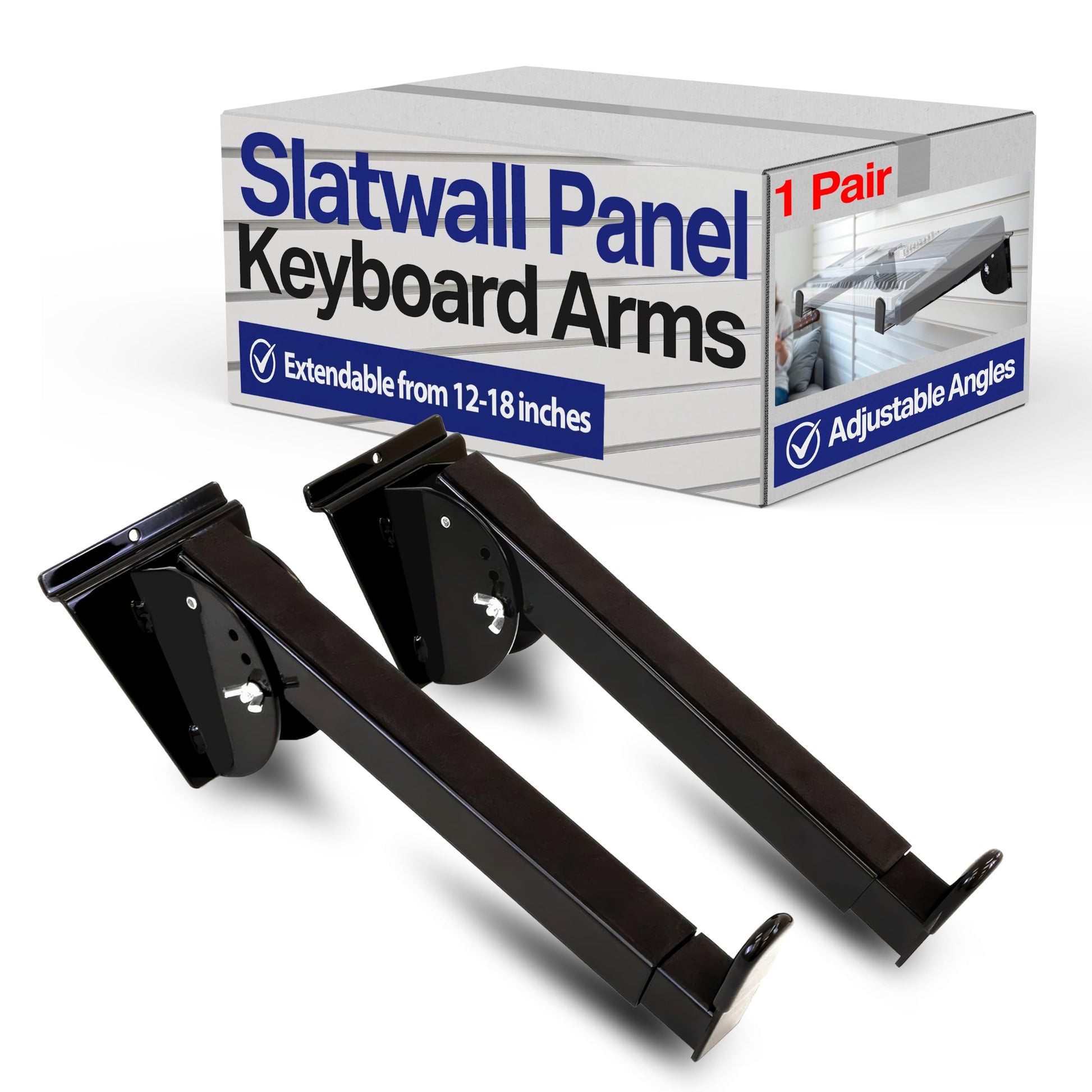 Slatwall Keyboard Arms (1-PAIR) Telescoping 12" - 18" / 3 Adjustable Angles