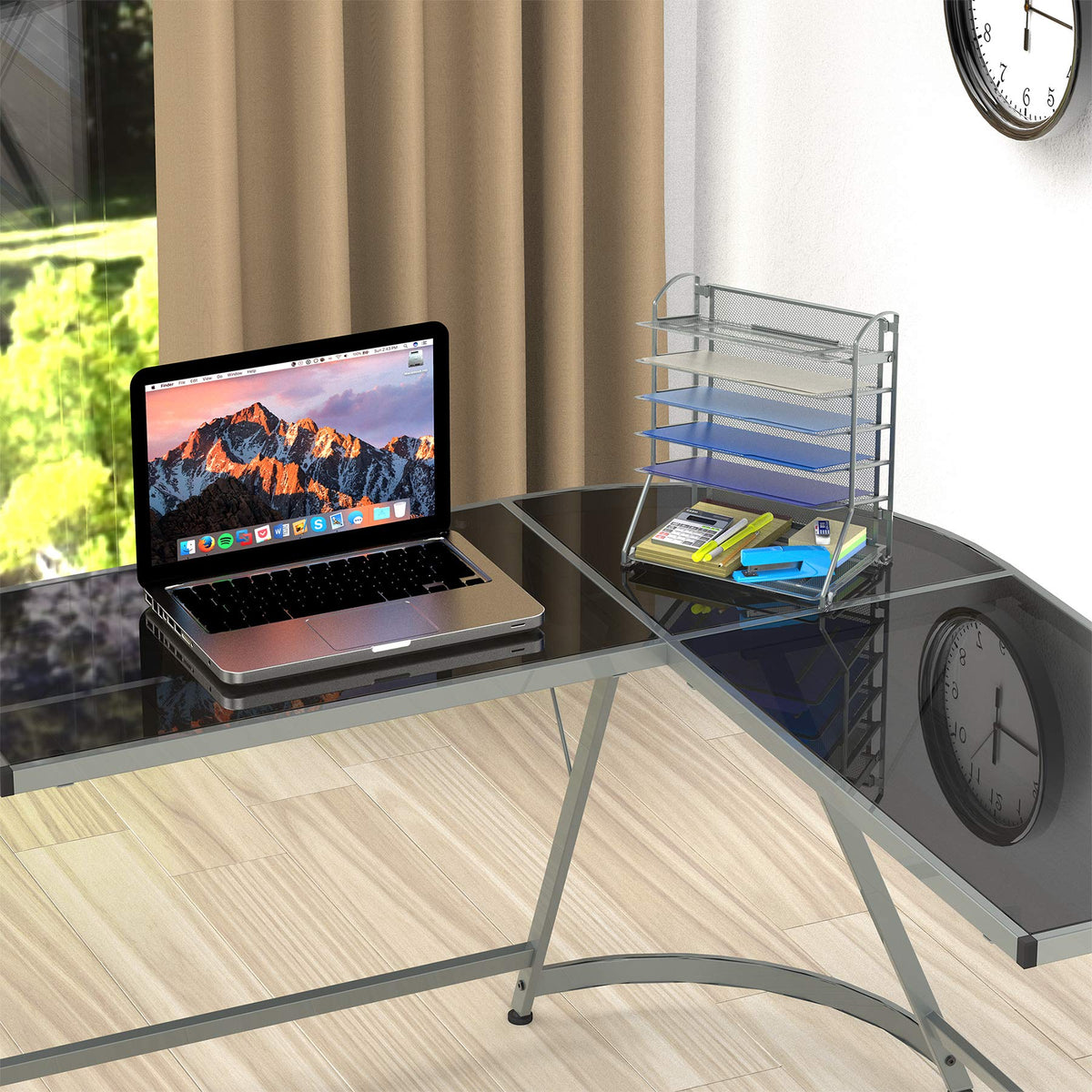 Simple Houseware 6-Tier Desk Organizer & Sliding Paper Tray, Silver
