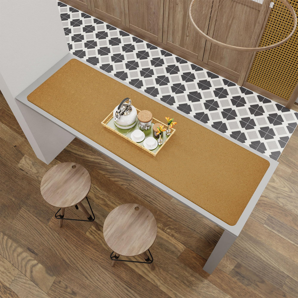 Chihein 51” x 16” Cork & PU Leather Desk Mat (Black) - Huge Mouse Pad, Double Sided Waterproof Desk