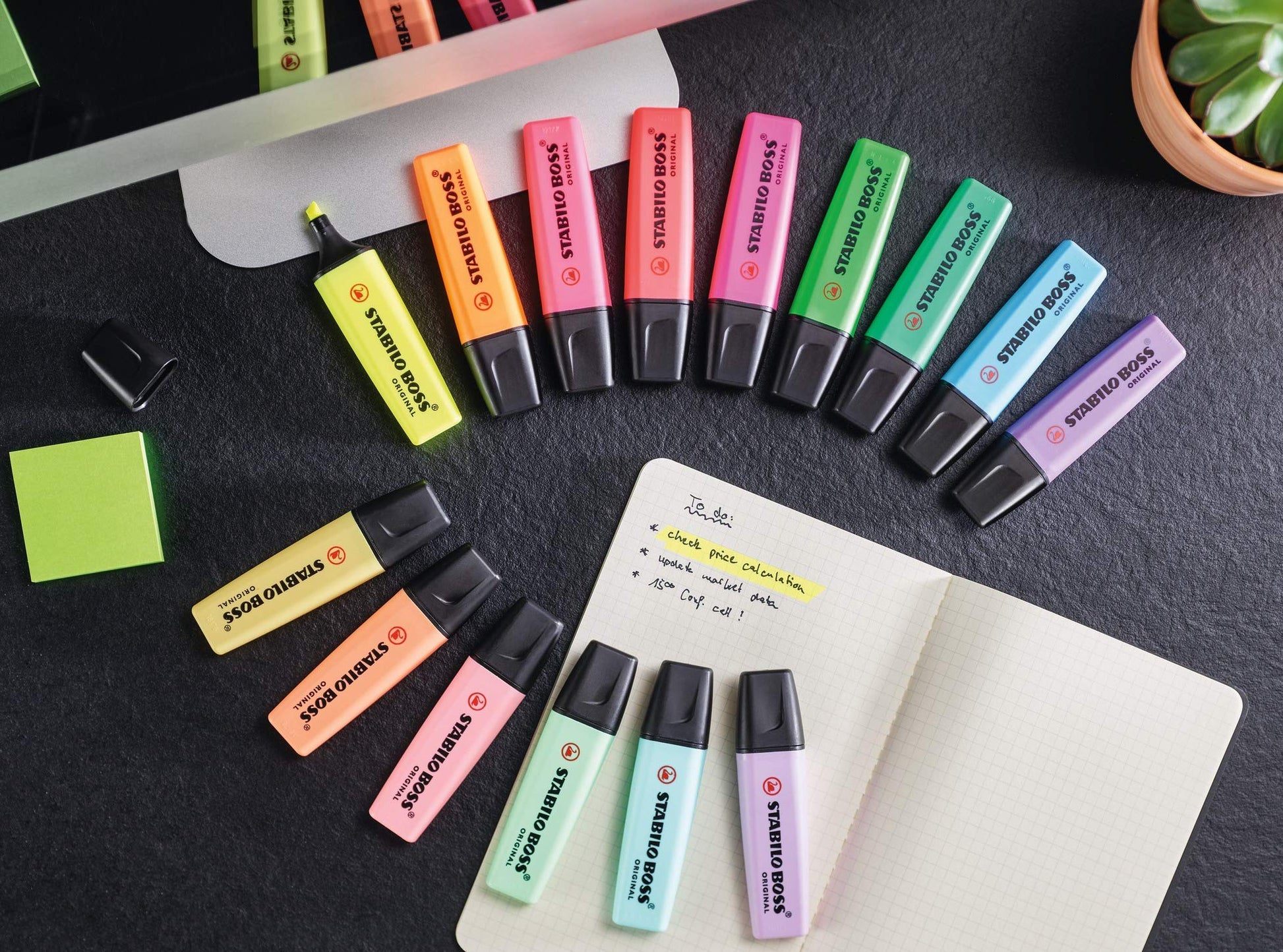 STABILO Highlighter BOSS ORIGINAL - Pack of 4 - Green, Pink, Orange, Yellow