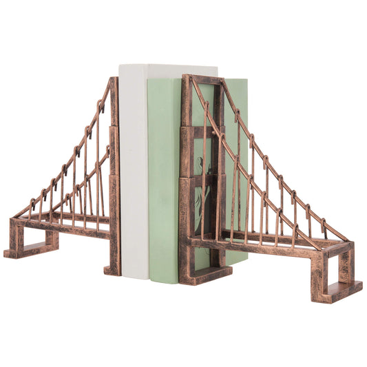MyGift Decorative Bookends for Heavy Books, Vintage Bronze Metal Suspension Bridge Design Book End