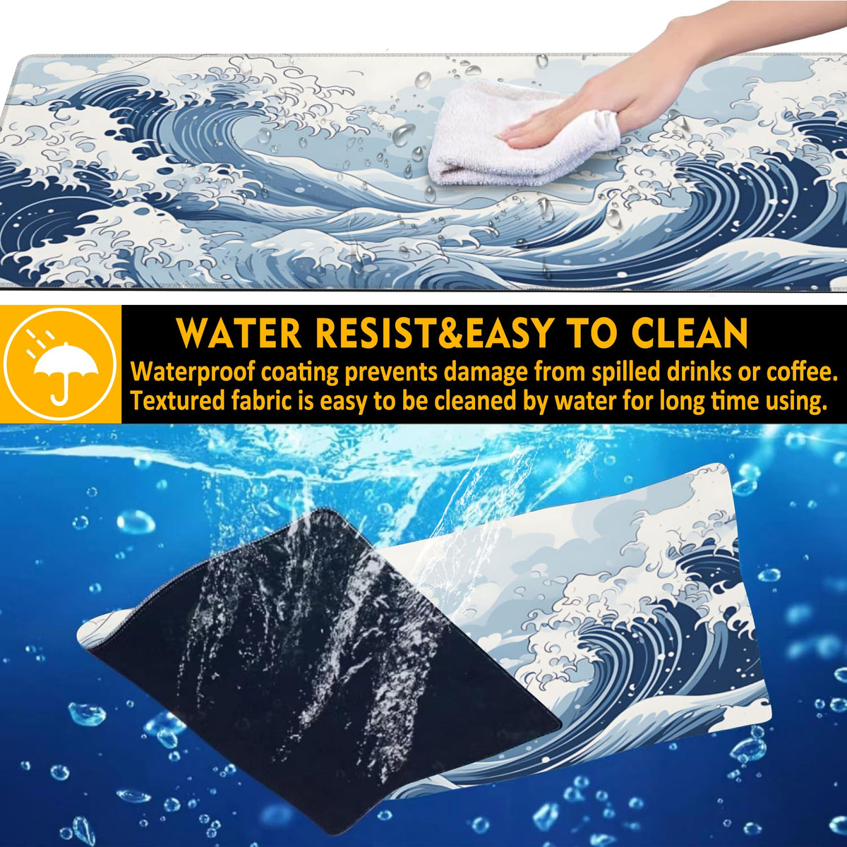 Uiaoiais Mountain Gaming Mouse Pad,Japanese Blue and White Sea Wave Desk Mat,31.5""X15.7"" Large