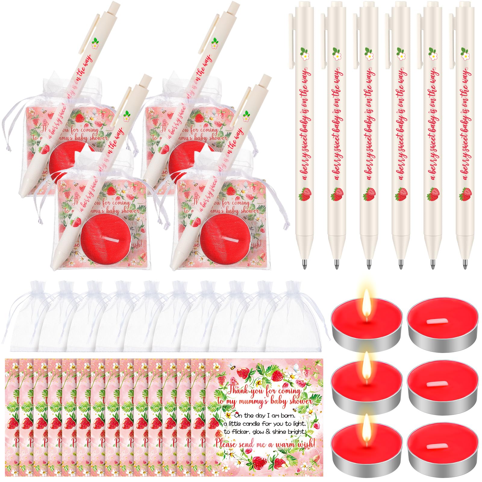 Qilery 200 Pcs Sweet Strawberry Baby Shower Favors for Guests