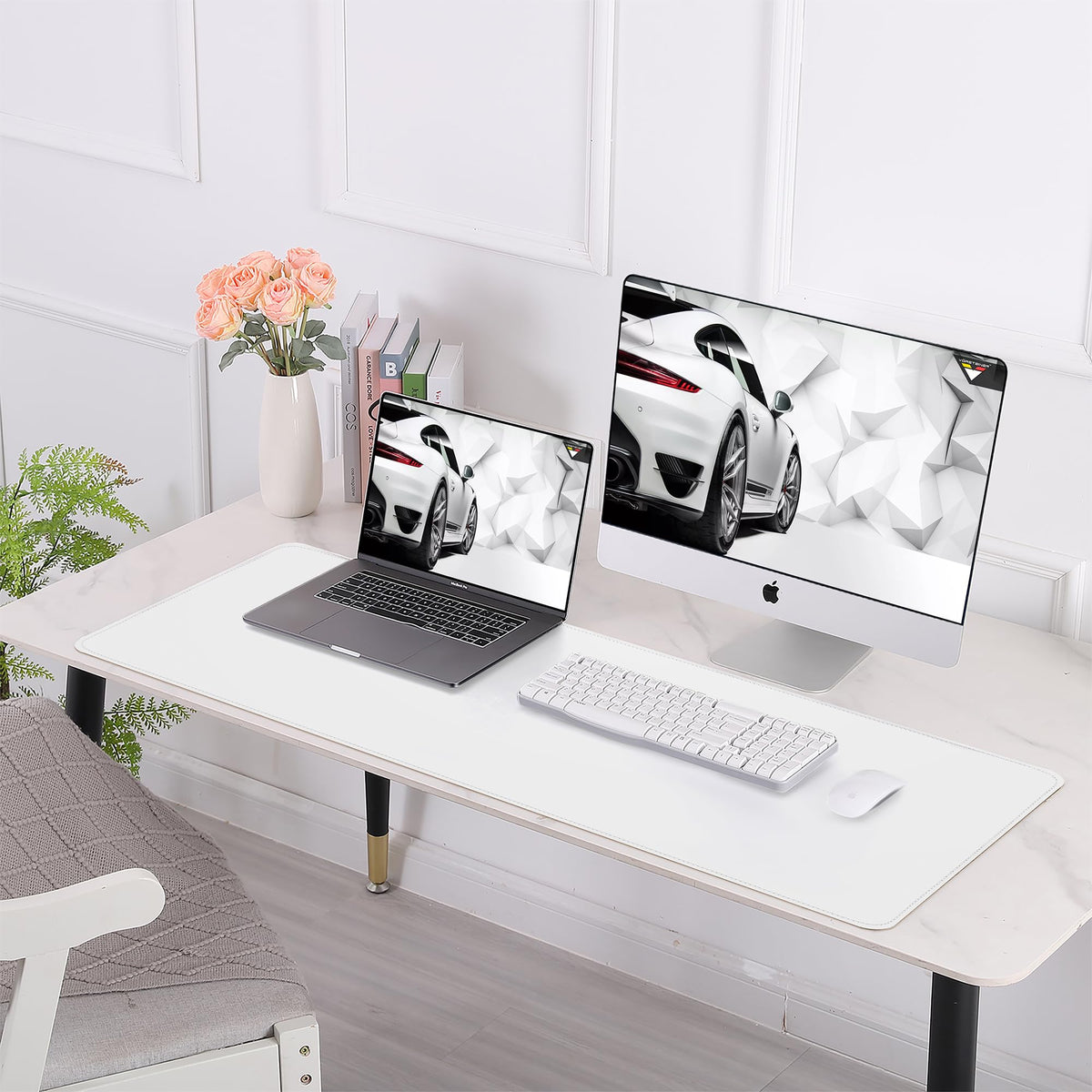 AFIING Cork Desk Mat 55" x 17", Dual-Sided Natural Cork & PU Leather Desk Pad, Non-Slip Waterproof