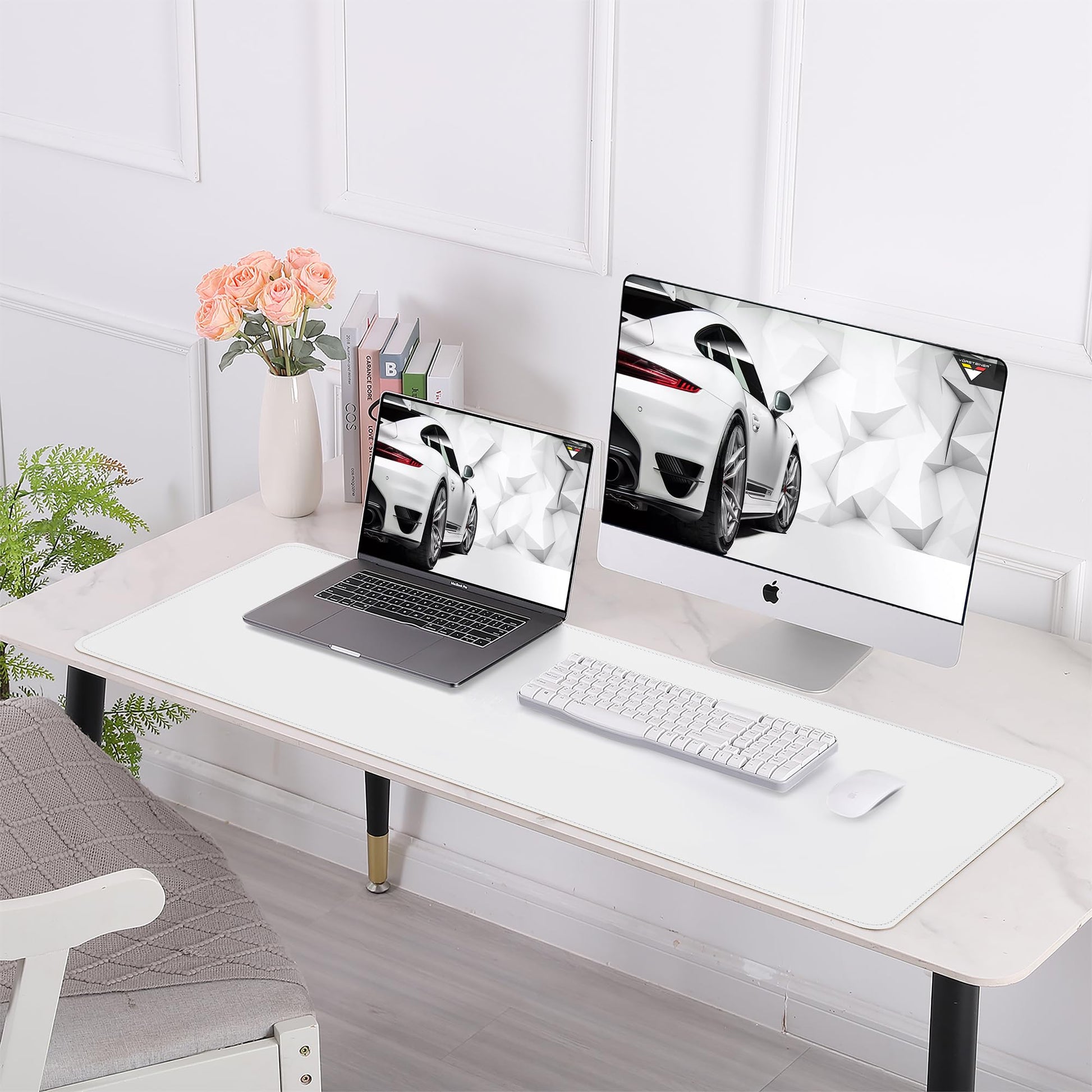 AFIING Cork Desk Mat 55" x 17", Dual-Sided Natural Cork & PU Leather Desk Pad, Non-Slip Waterproof