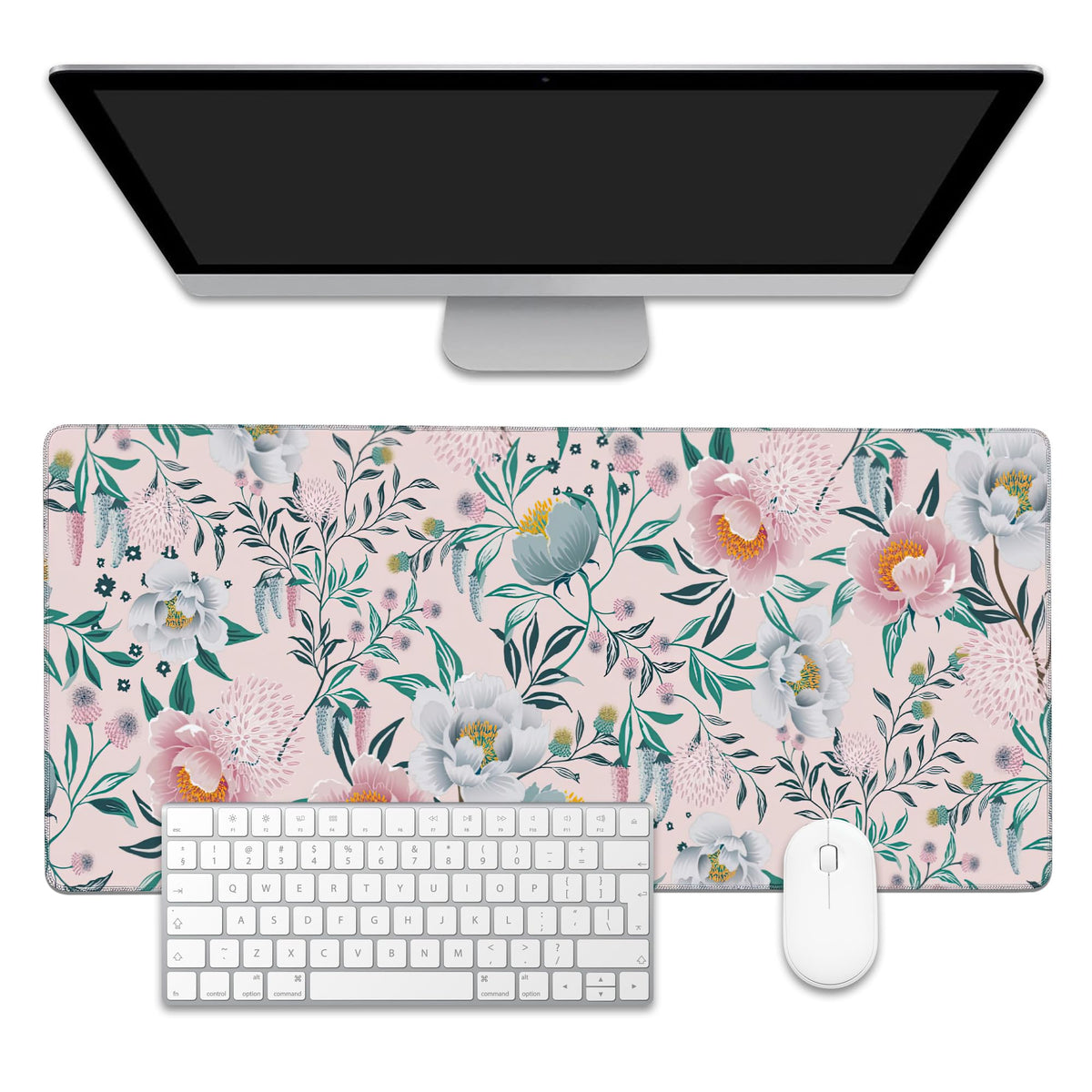 EOBKLAX Floral Desk Mat,Large Gaming Mouse Pad,Non-Slip Rubber Base Desk Pad with Stitched Edges