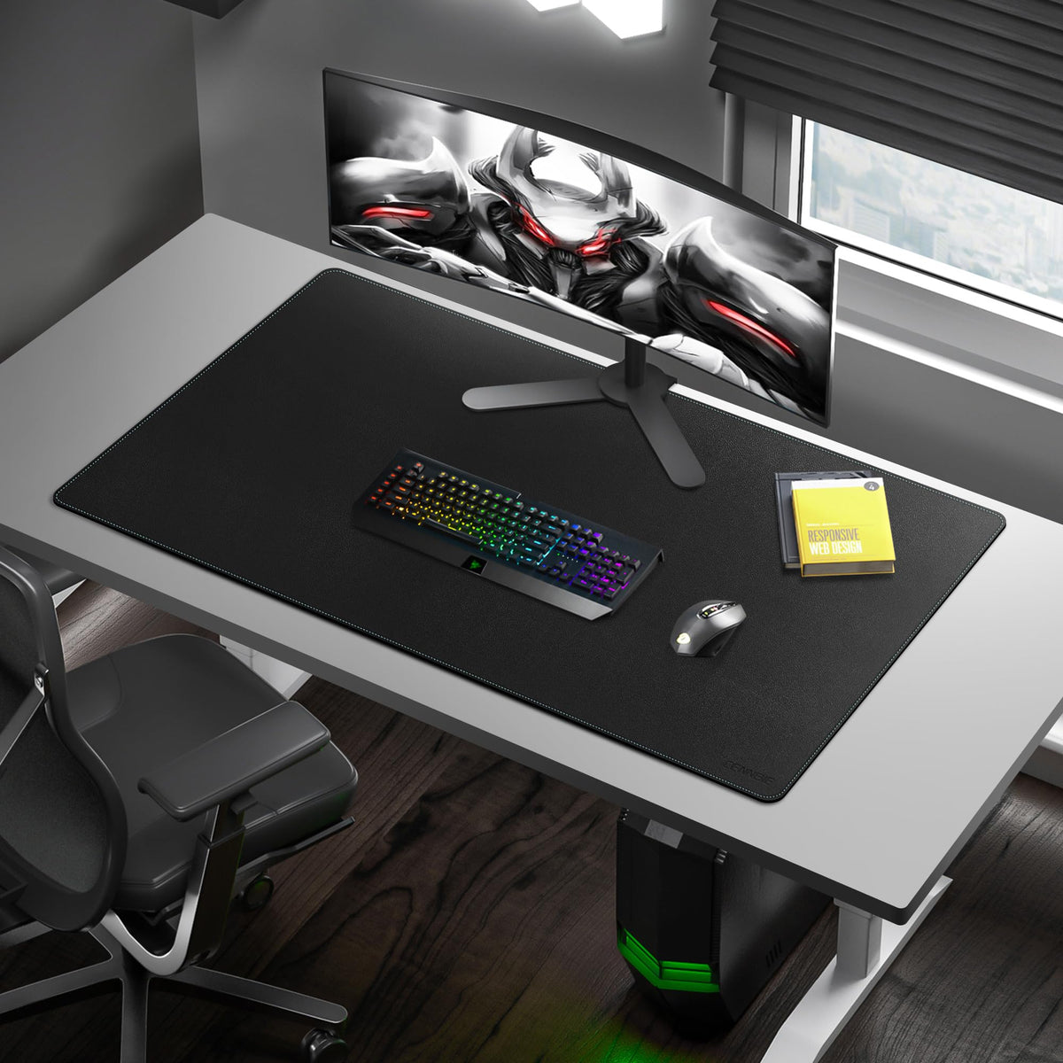 CENNBIE Leather Desk Mat Large, 43.6" x 23.6" Extended Mouse Pad (Black)