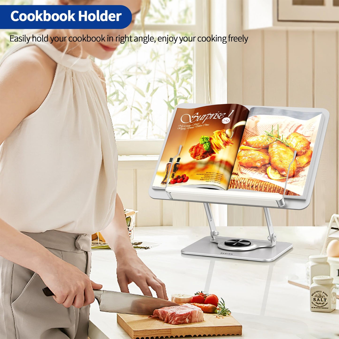 BESIGN BS02 Book Stand for Reading, Adjustable Book Holder, Ergonomic Laptop Stand, Cookbook Stand