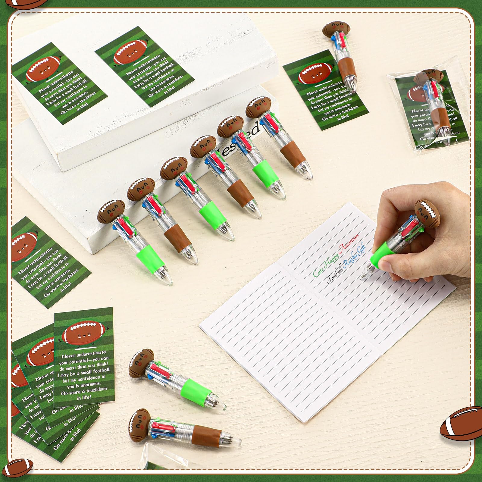 Sayglossy 36 Sets Football Party Favor Pens Bulk, 4-in-1 Pens with Cards