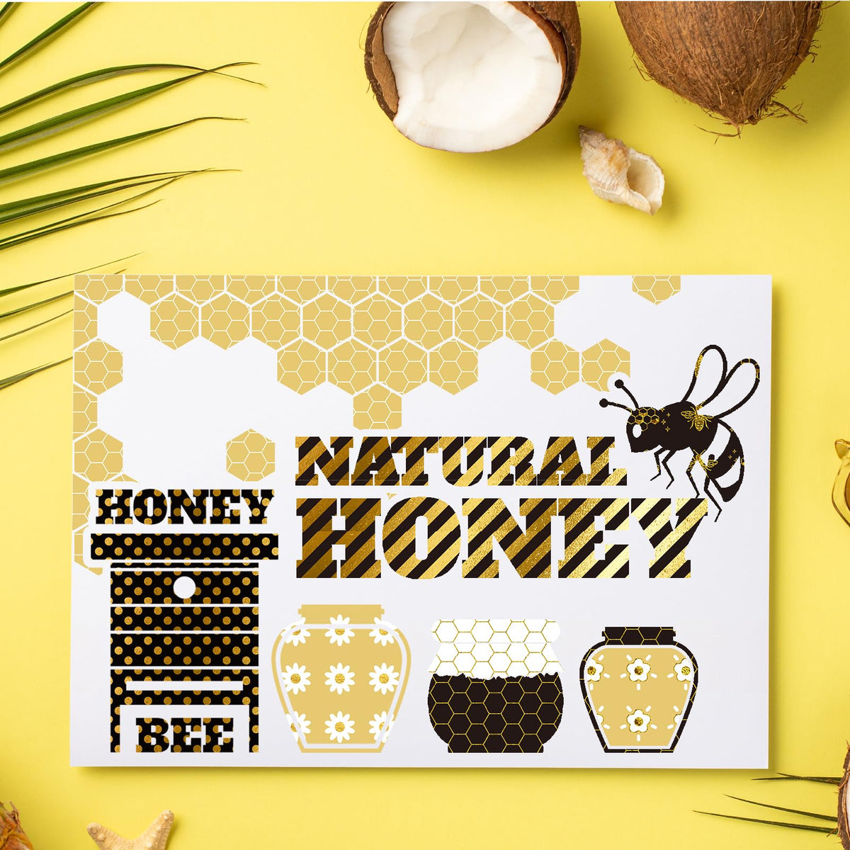 Whaline 12 Rolls Bee Washi Tape Summer Honey Bee Honeycomb Foil Gold Black Washi Masking Tape