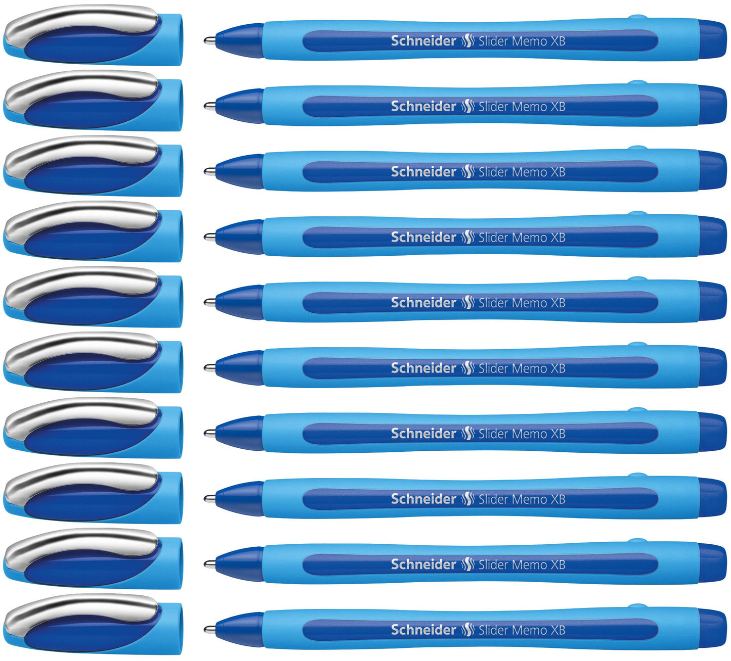 Schneider Slider Memo XB (Extra Broad) Ballpoint Pen, 1.4 mm, Light Blue Barrel, Blue Ink, Box of