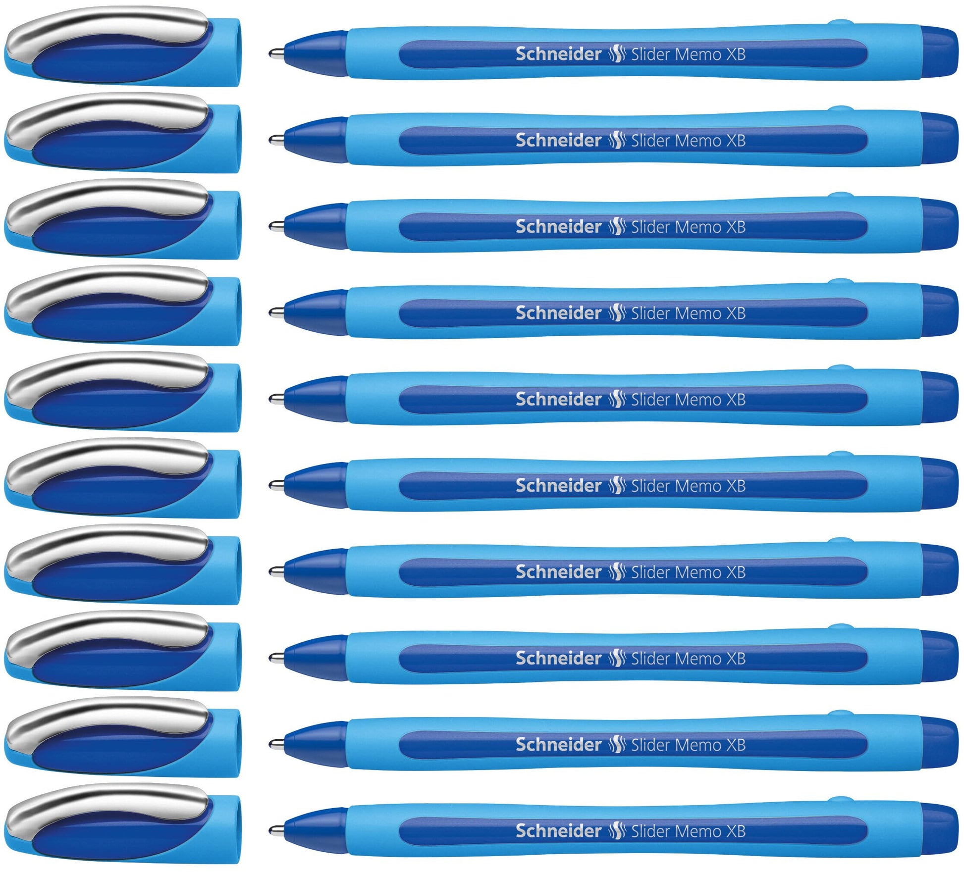 Schneider Slider Memo XB (Extra Broad) Ballpoint Pen, 1.4 mm, Light Blue Barrel, Blue Ink, Box of