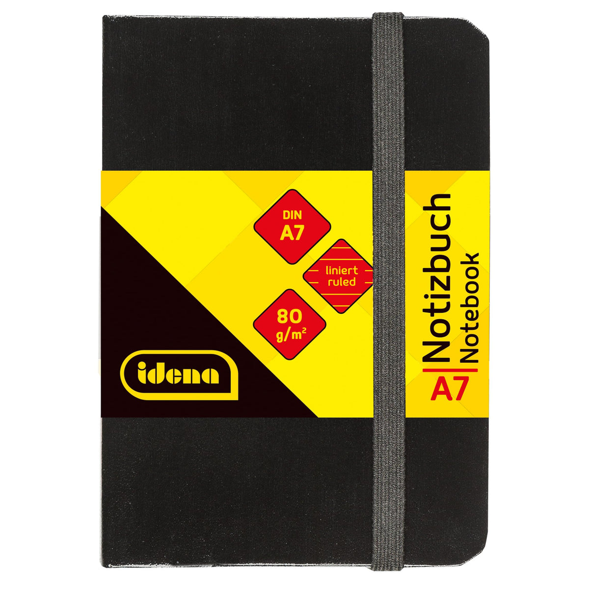Idena 10033 - Notebook DIN A7 Ruled Cream Paper 192 Pages 80 g/m² Hard Cover in Black, Pack of 1