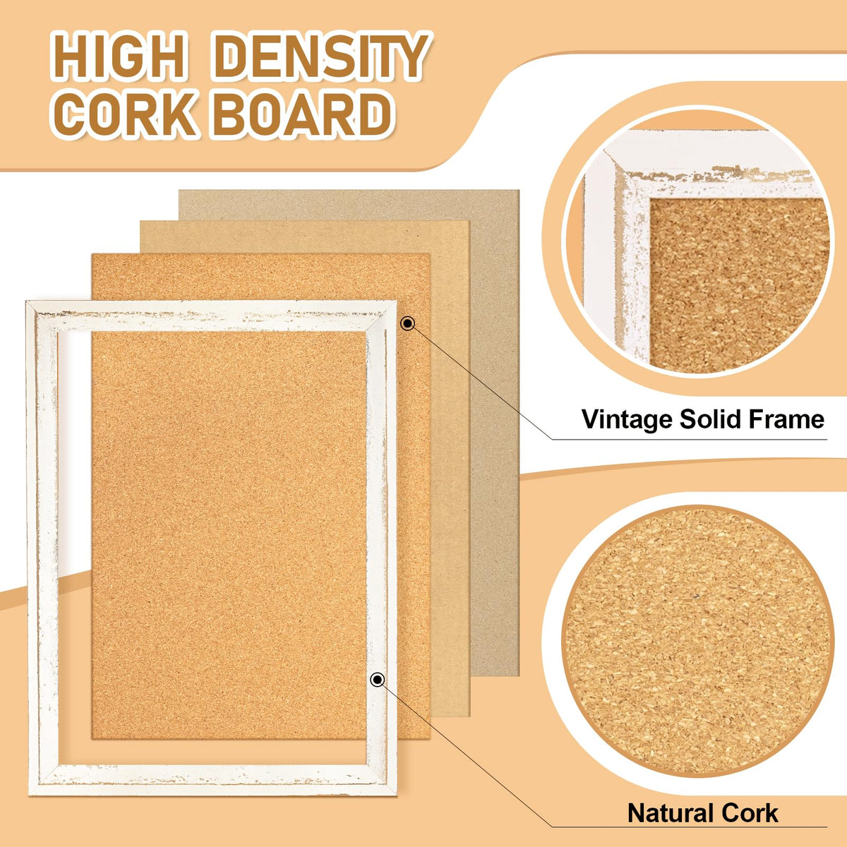 DOLLAR BOSS White Cork Board, 24" X 18" Rustic Framed Bulletin Board