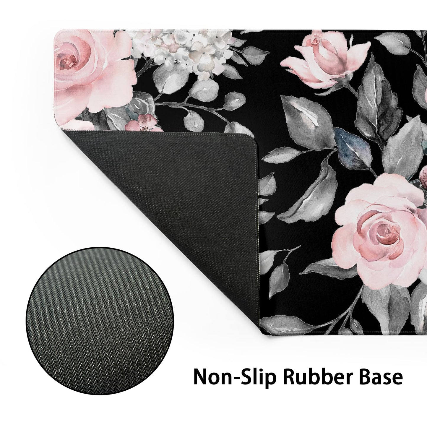 Floral Extended Gaming Mouse Pad Non-Slip Rubber Base Black Large Mousepad 31.5x11.8in with