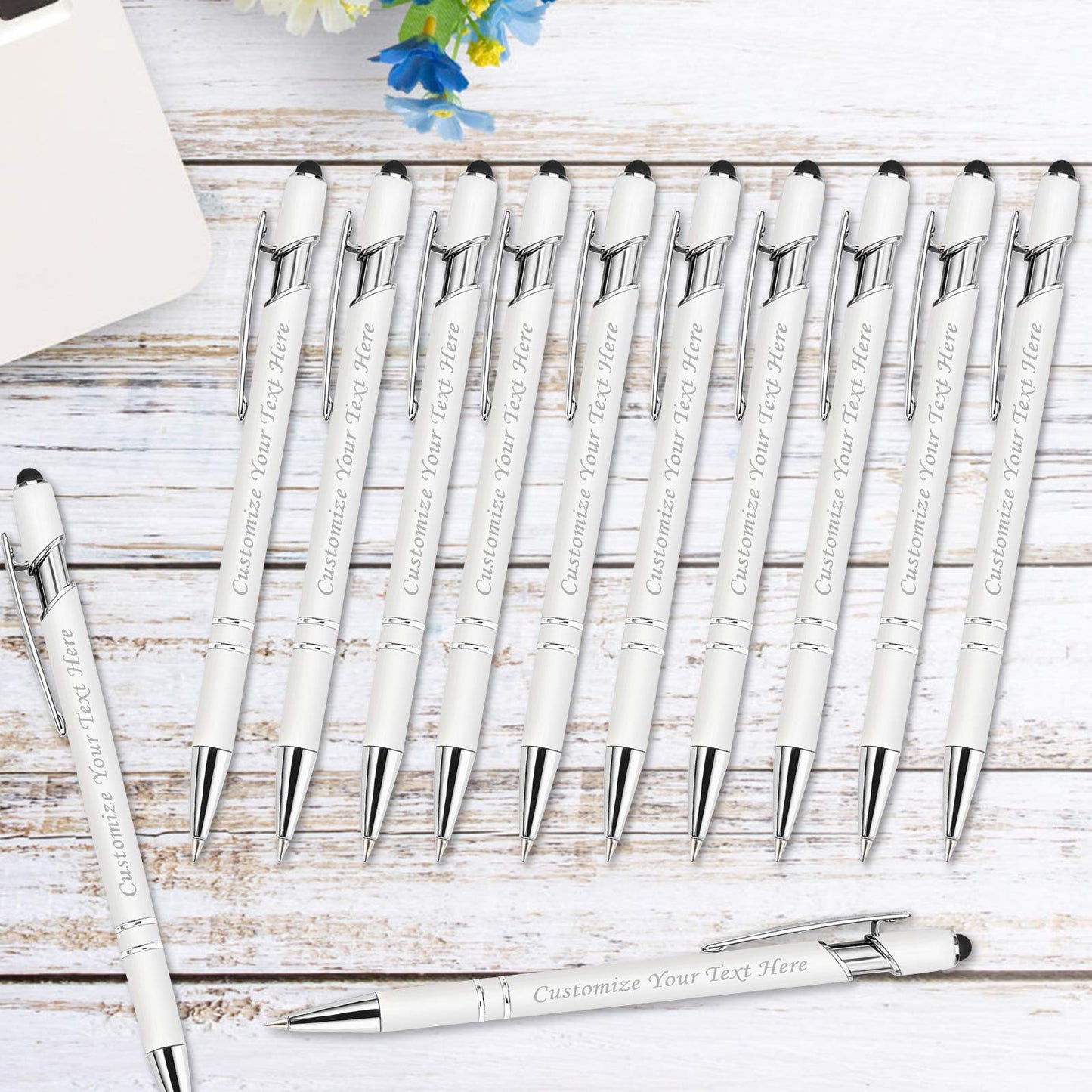 Personalized Pens with Stylus Tip, Custom Engraving Pens 12PCS, Soft Touch Ballpoint Pen, Printed