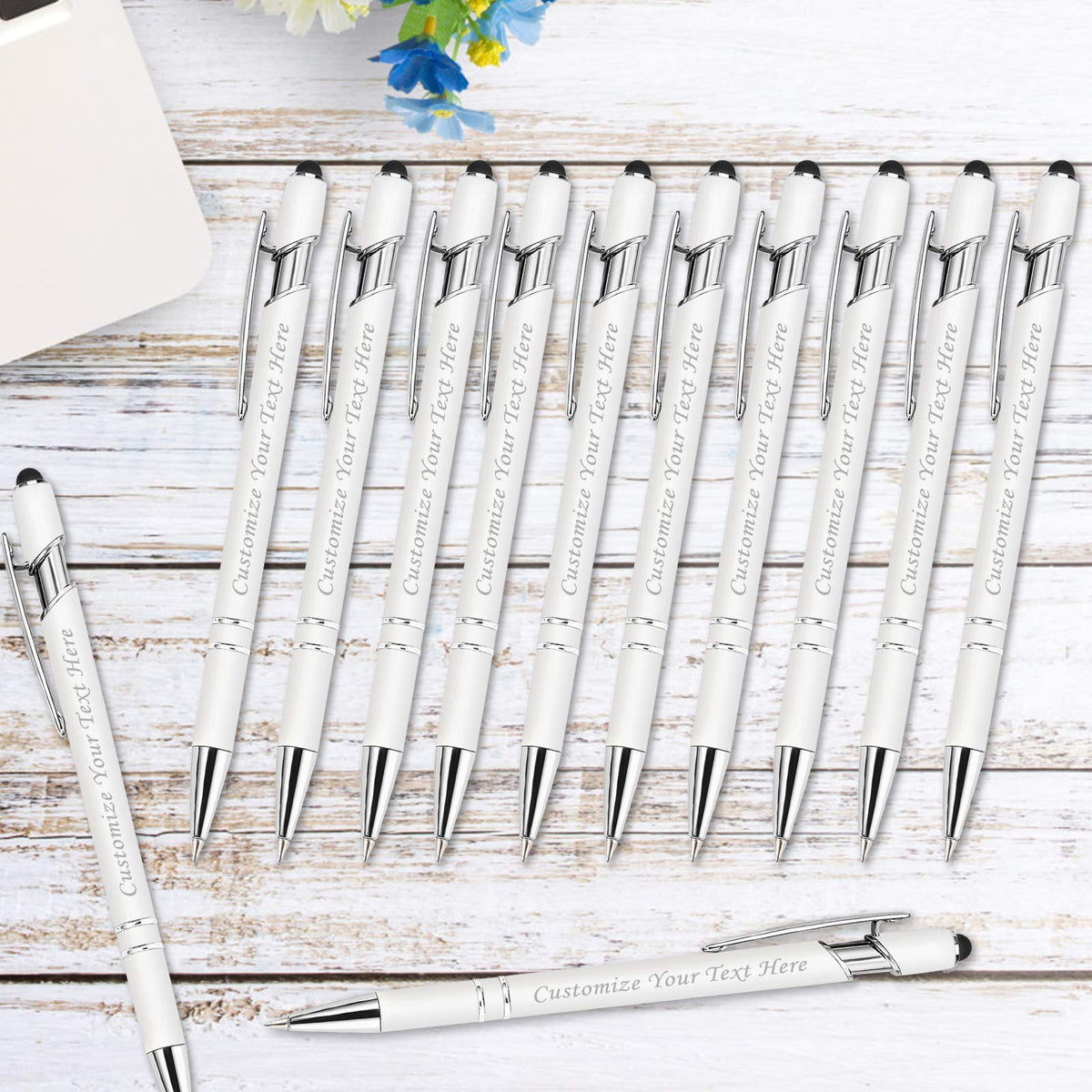 Personalized Pens with Stylus Tip, Custom Engraving Pens 12PCS, Soft Touch Ballpoint Pen, Printed