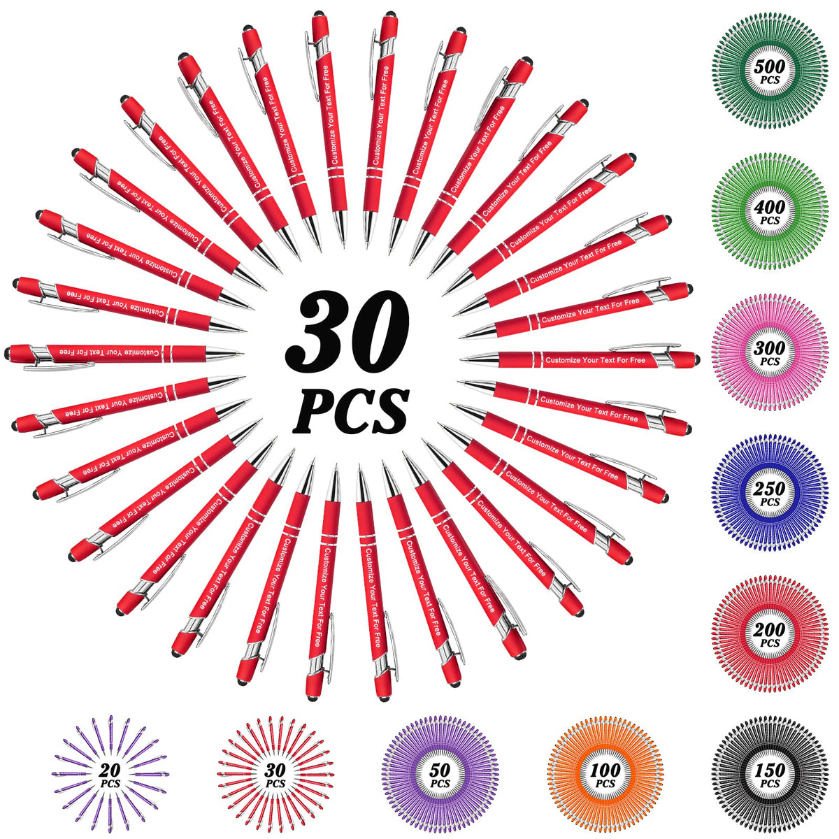 Max 500 Pcs Personalized Pens Bulk, Custom Pens with Free Engraving, Customized Stylus Tip