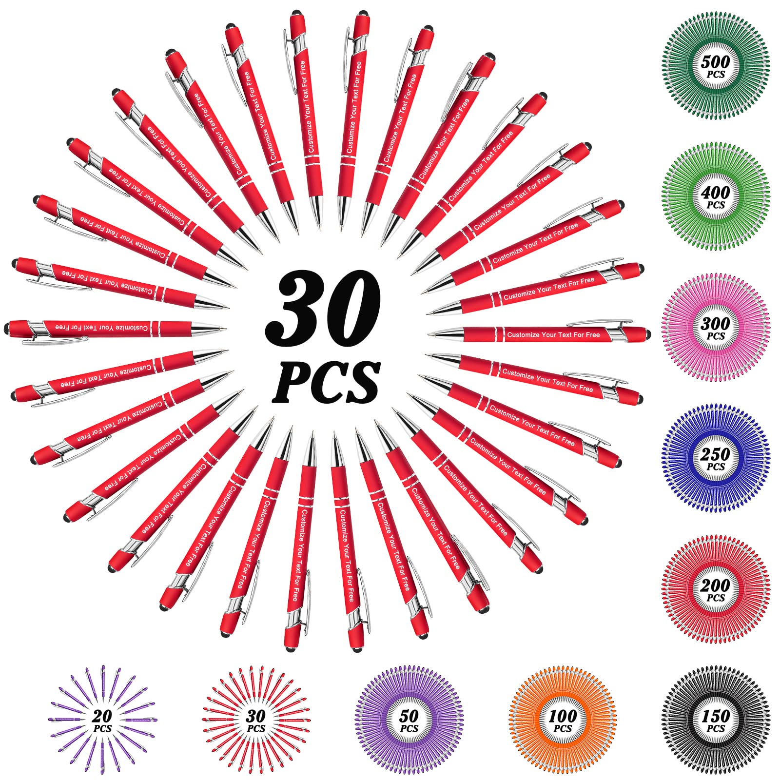 Max 500 Pcs Personalized Pens Bulk, Custom Pens with Free Engraving, Customized Stylus Tip