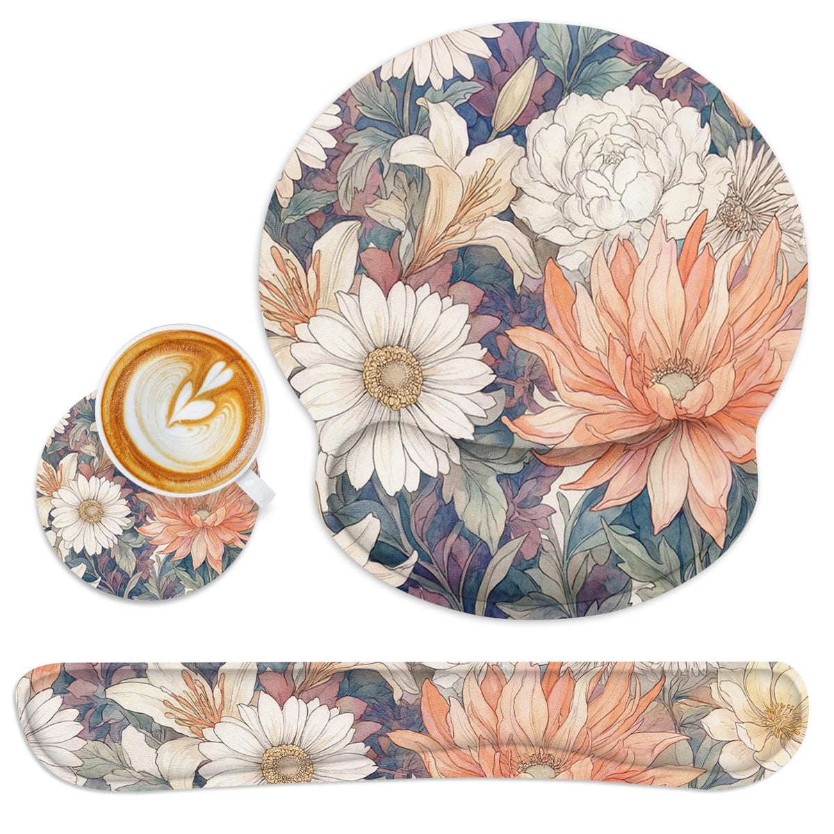 Britimes Ergonomic Mouse Pad Set with Wrist Rest, Daisy Floral Vintage
