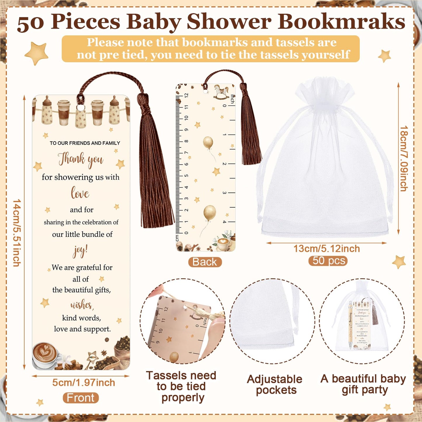 Gilprop 50 Sets Brown Coffee Baby Shower Favors for Guests Includes 50 Baby Shower Ballpoint Pens