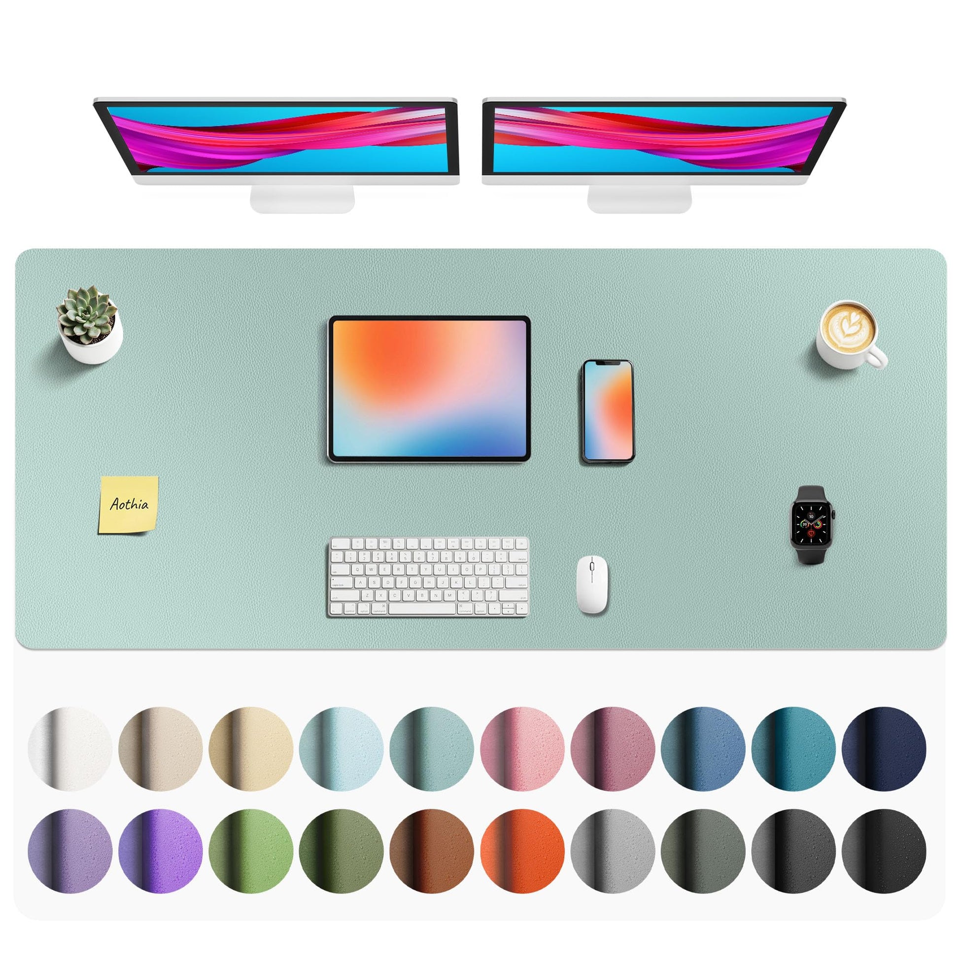 Aothia Faux Leather Desk Mat - Non-Slip PU Leather Desk Blotter, Waterproof Writing Surface, Large