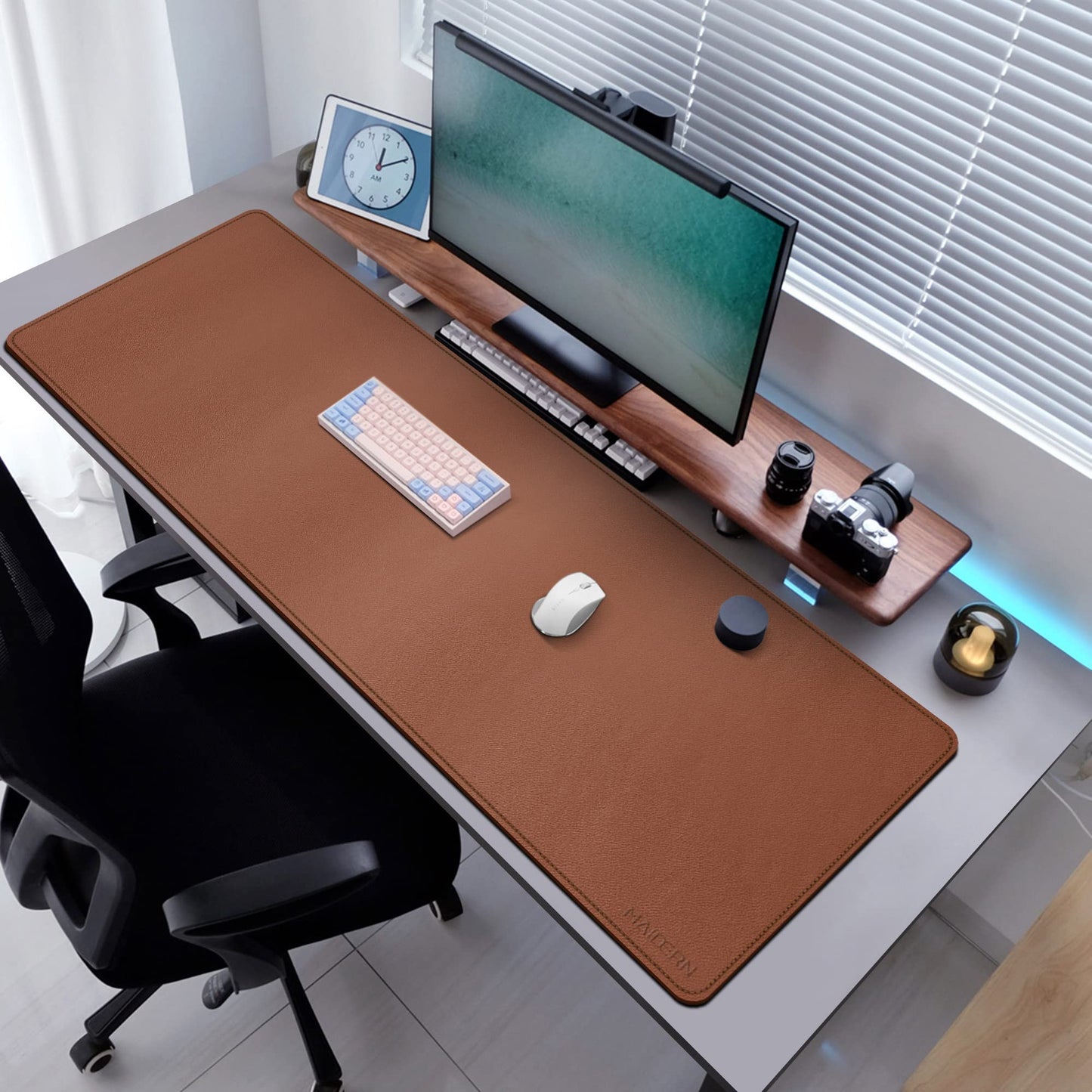 MAIDERN 55" x 24" Cork & Leather Desk Pad, Large XXL Mat, Full Mouse Pad, Dual Sided Protector for