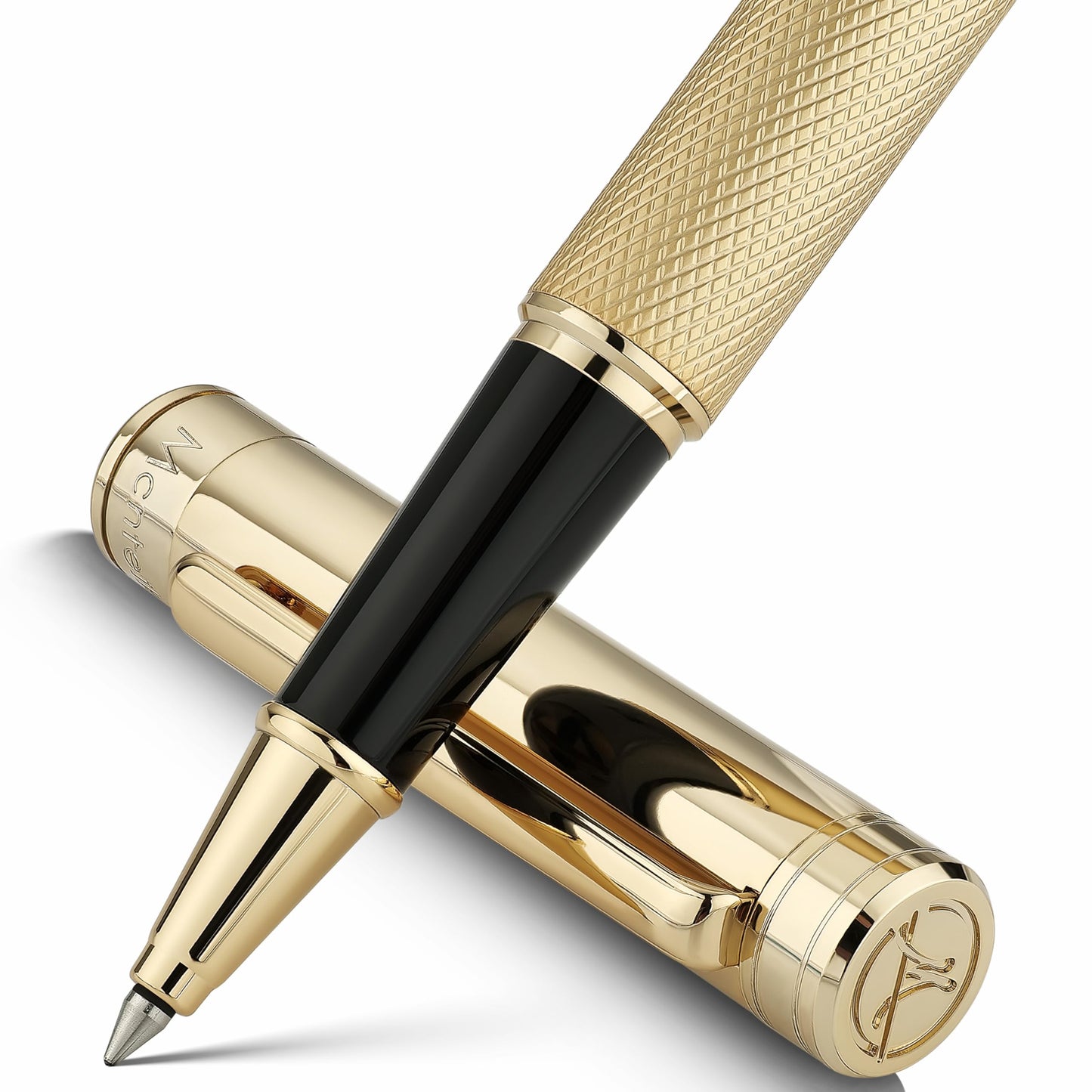 MCNTEIK Gold Rollerball Pen, Stunning Luxury Pen with Mesh Texture Design and 24K Gold Finish