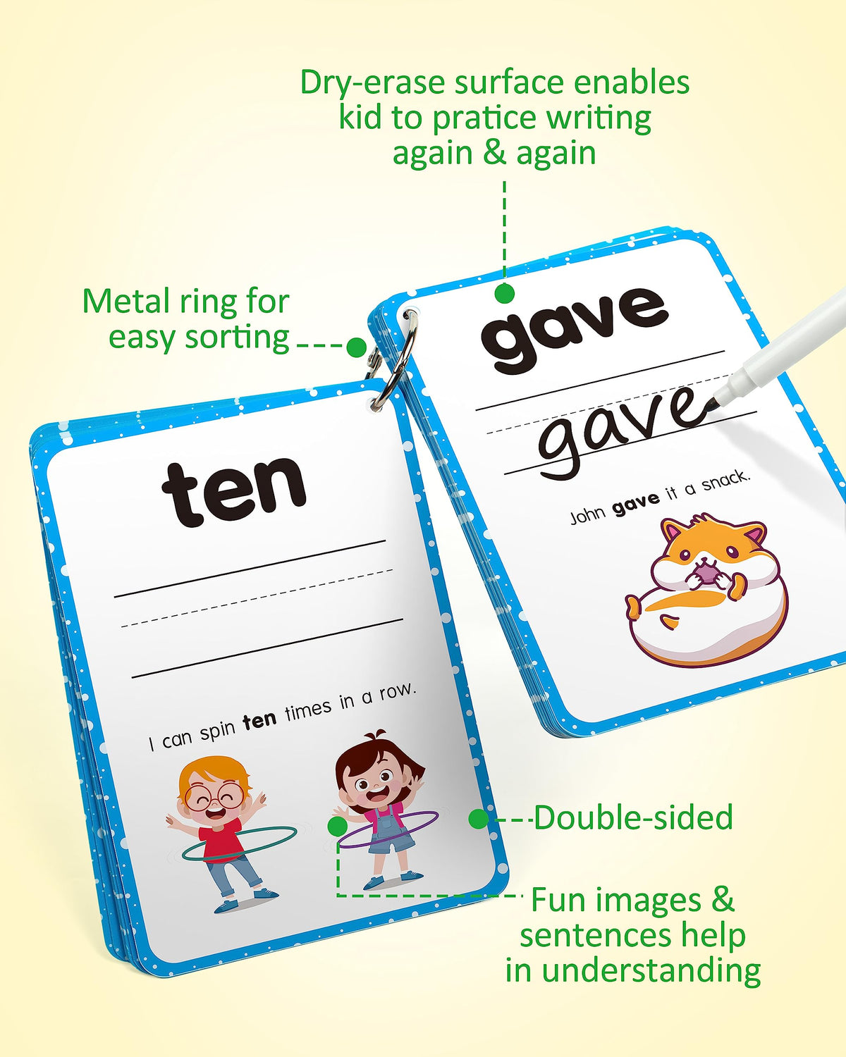Coogam Sight Words Kids Learning Flash Cards, 250 Dolch Word Game Reading Vocabulary Card