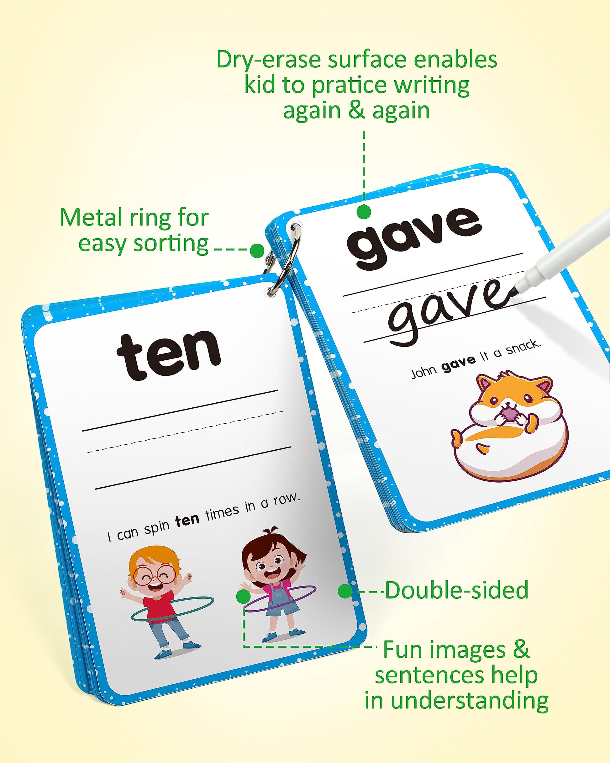 Coogam Sight Words Kids Learning Flash Cards, 250 Dolch Word Game Reading Vocabulary Card