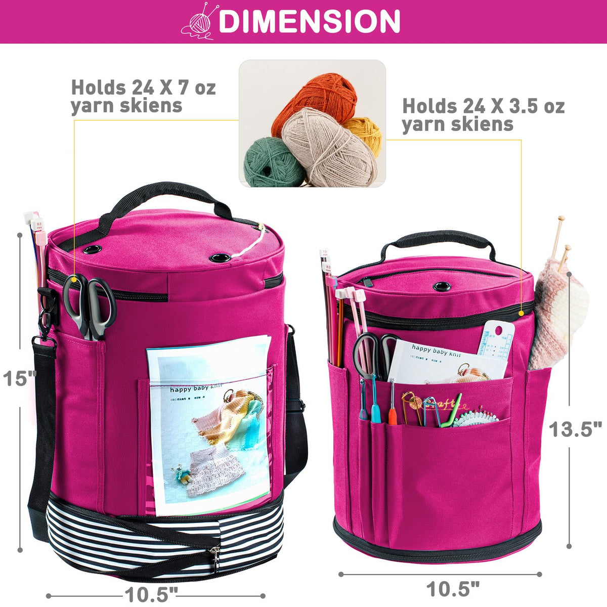 MYBAGZING Expandable Crochet Bag Organizer w/Yarn Grommets& Zipper Closure