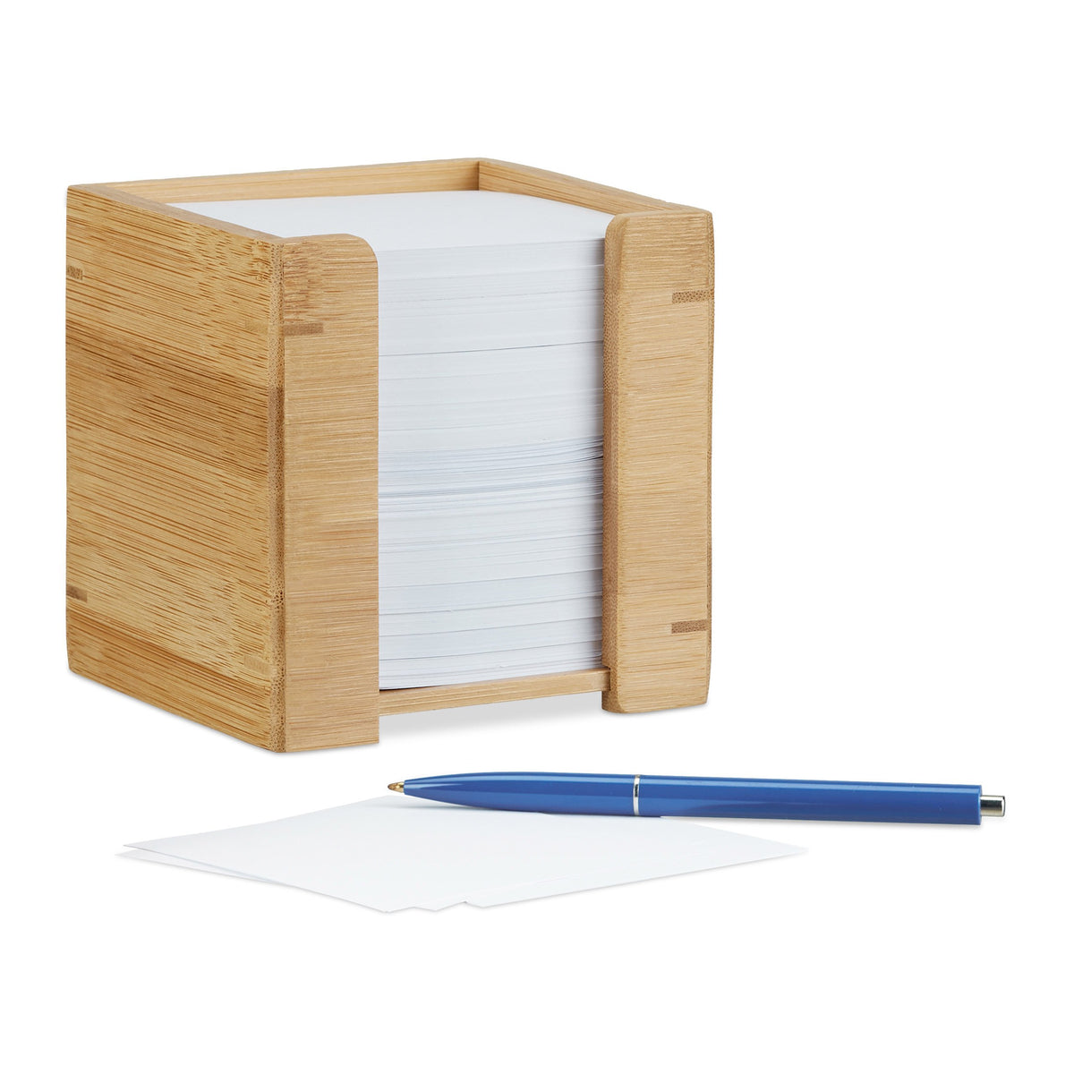 Relaxdays Bamboo Note Dispenser, Wooden Sticky Note Holder, Desk Organiser, H x W x D: 10.5 x 10.5