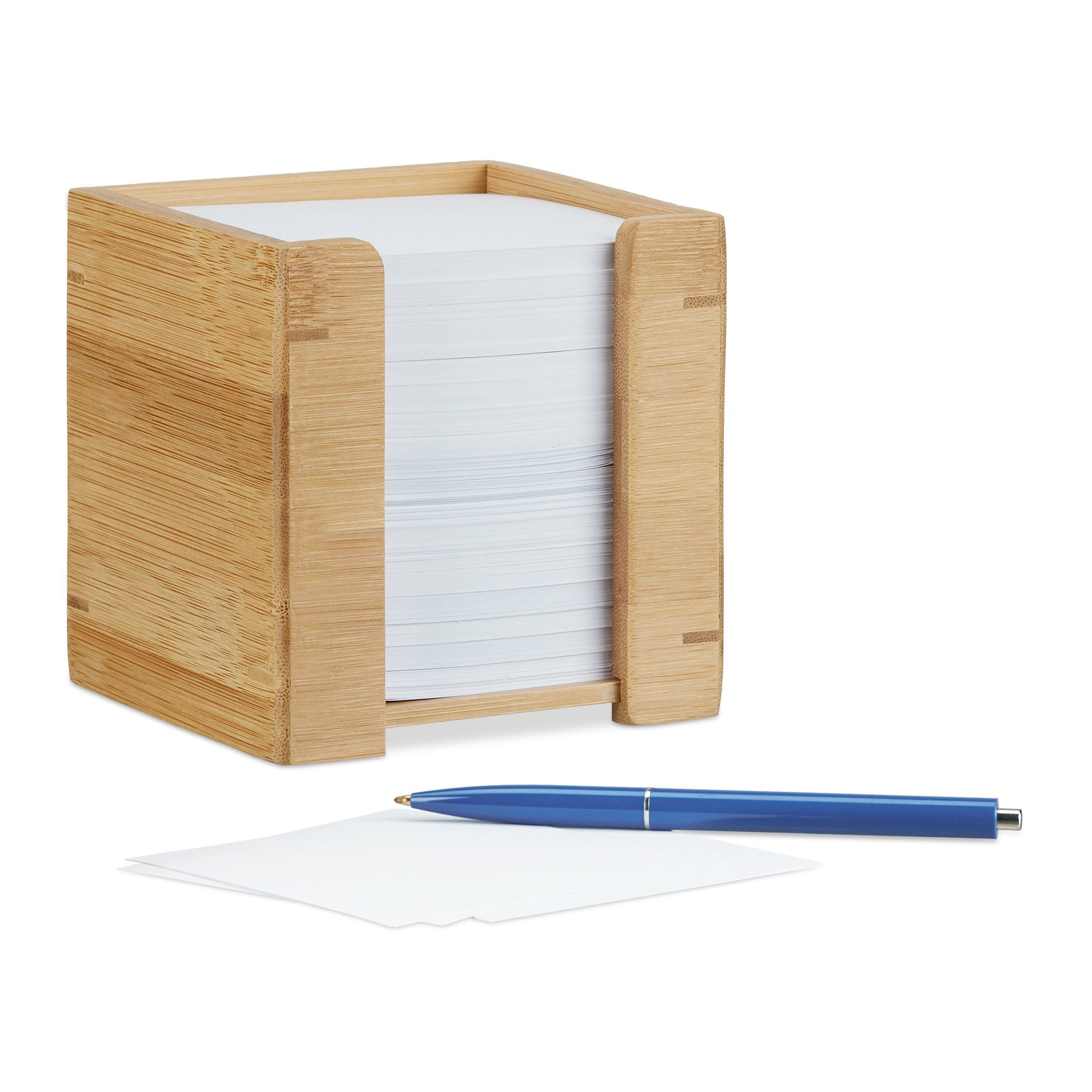 Relaxdays Bamboo Note Dispenser, Wooden Sticky Note Holder, Desk Organiser, H x W x D: 10.5 x 10.5