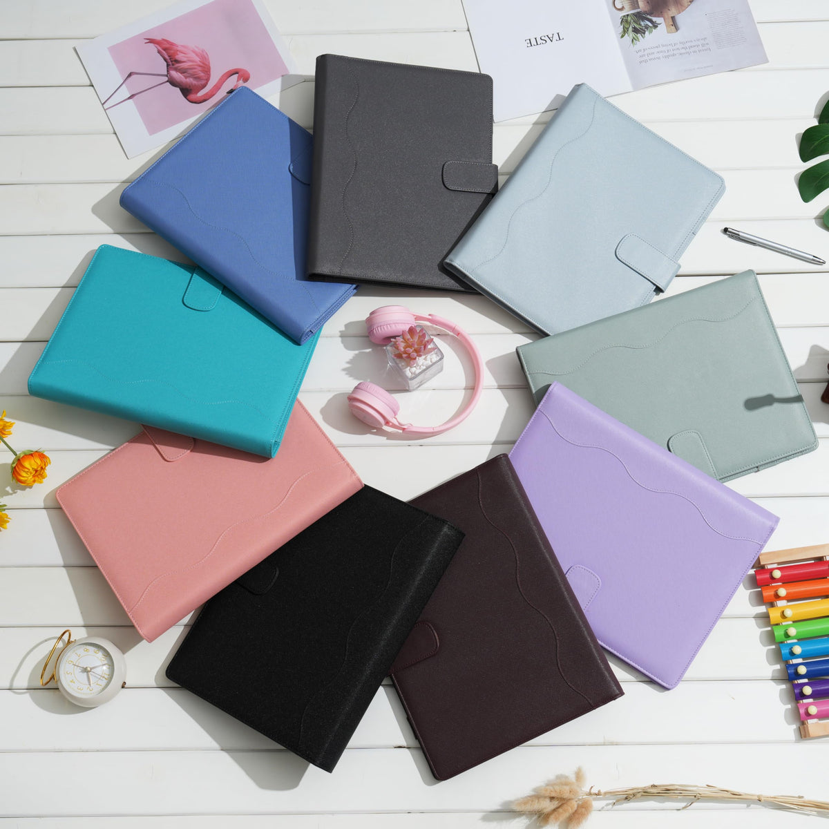 Wonderpool A4 PU Leather Ring Holder Writing Portfolio Multi Document Case with Removable Binder