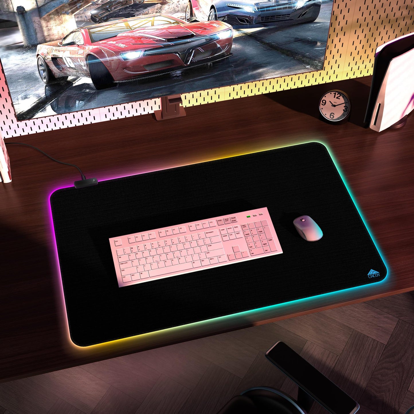 Cacoy 31.5x20 Inch RGB Gaming Mouse Pad, Non-Slip Large LED Desk Mat, Black