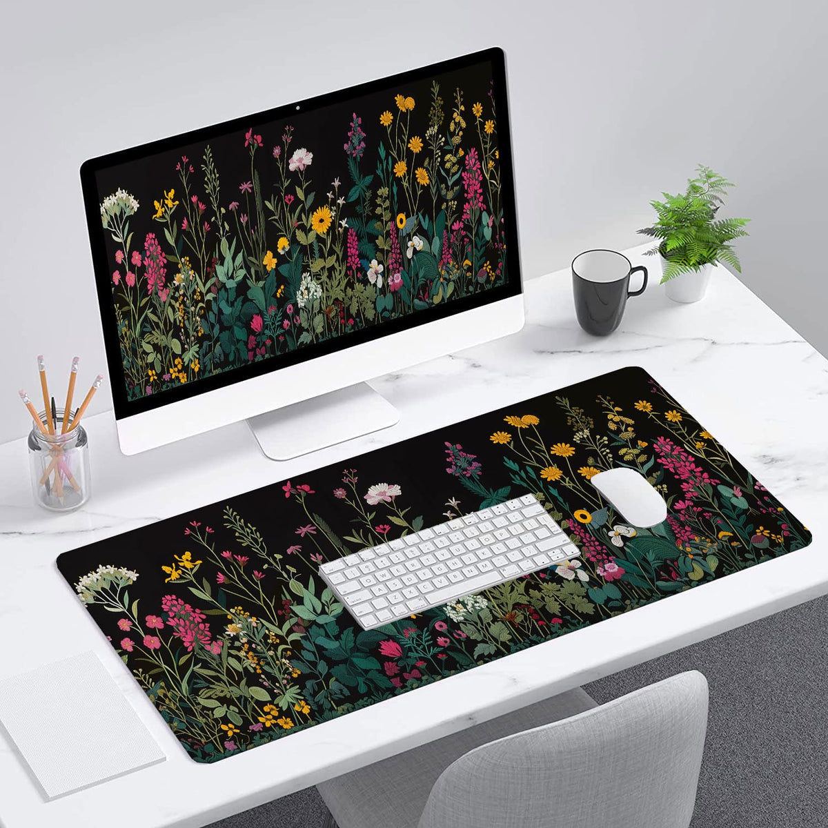 Floral Desk Pad Mouse Pad Weeds Flower Aesthetic Wildflower Mousepad XL Large Gaming Mouse Pad