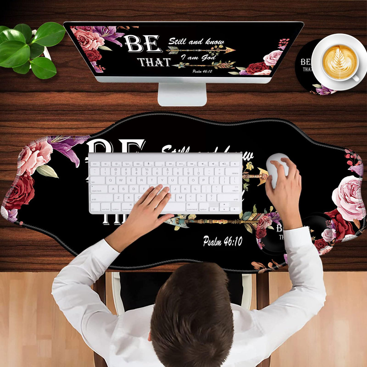 CICPLKSE Mouse Pad with Wrist Support + Desk Mat + Coaster 3 in 1 Set, XXL Large Gaming Mousepad