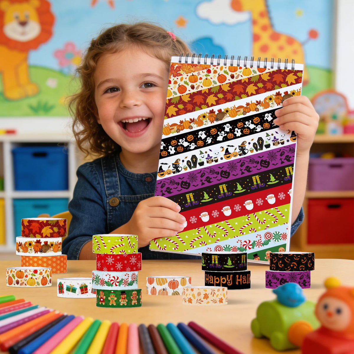 Whaline 24 Rolls Fall Halloween Christmas Washi Tape Masking Tape Set Holiday Wrapping Paper Tapes